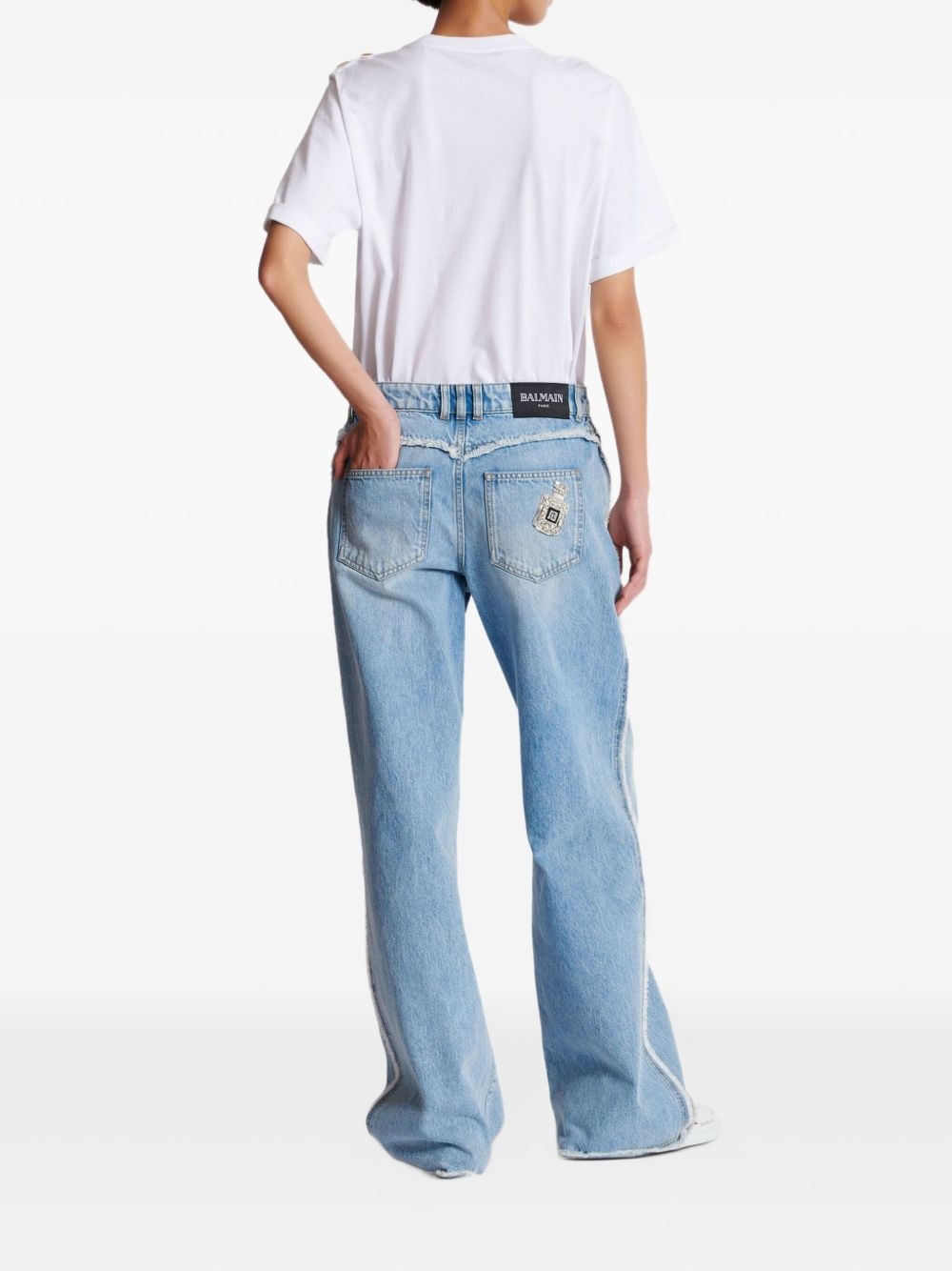 frayed-trim straight-leg jeans - 4