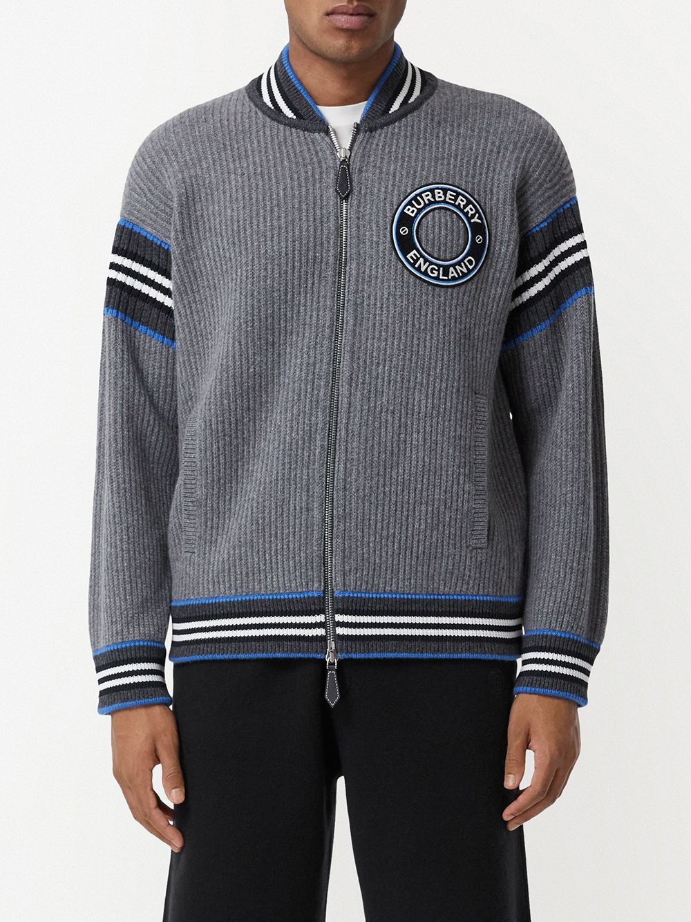 logo graphic knitted bomber jacket - 3