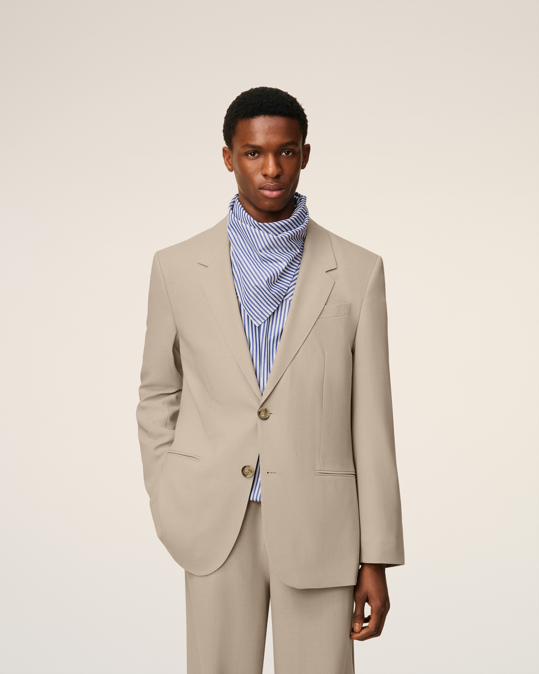 BEIGE WOOL SINGLE BREASTED JACKET - 5