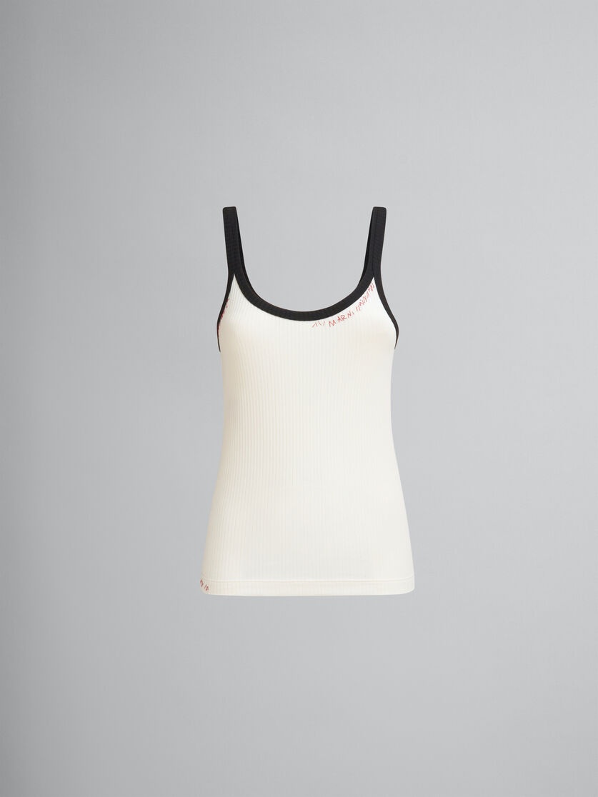 WHITE RIBBED COTTON TANK TOP WITH MARNI MENDING - 1