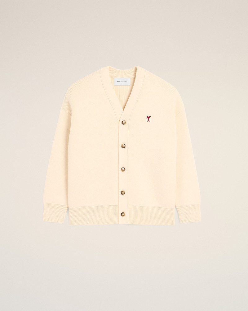 WHITE COTTON AND WOOL CARDIGAN WITH AMI DE COEUR ARROW 1