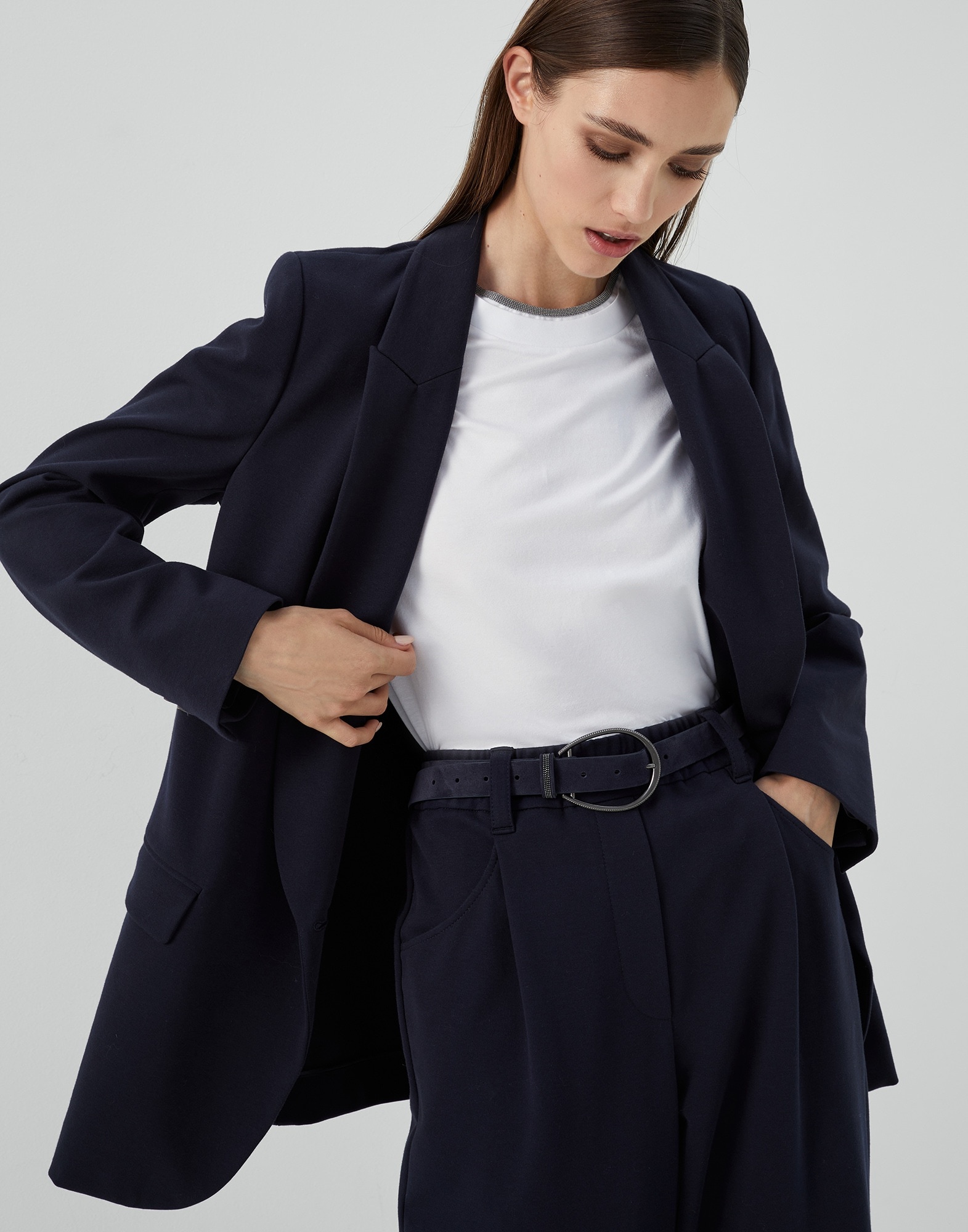 Suede-effect calfskin oval buckle belt with monili - 3