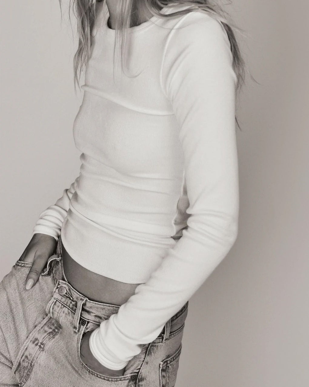 LONG SLEEVE FITTED TOP Cream - 4