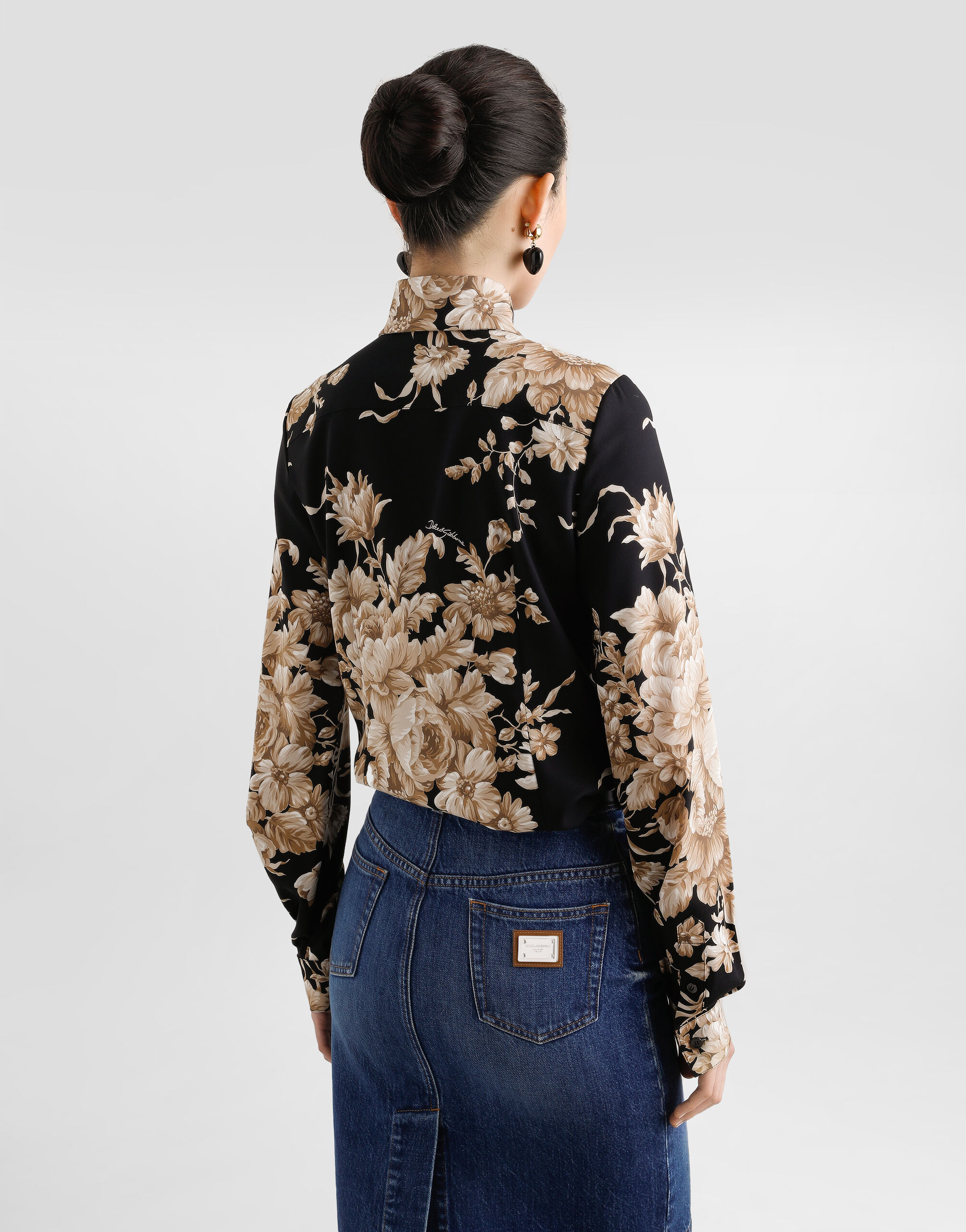 Rose-print charmeuse shirt - 5