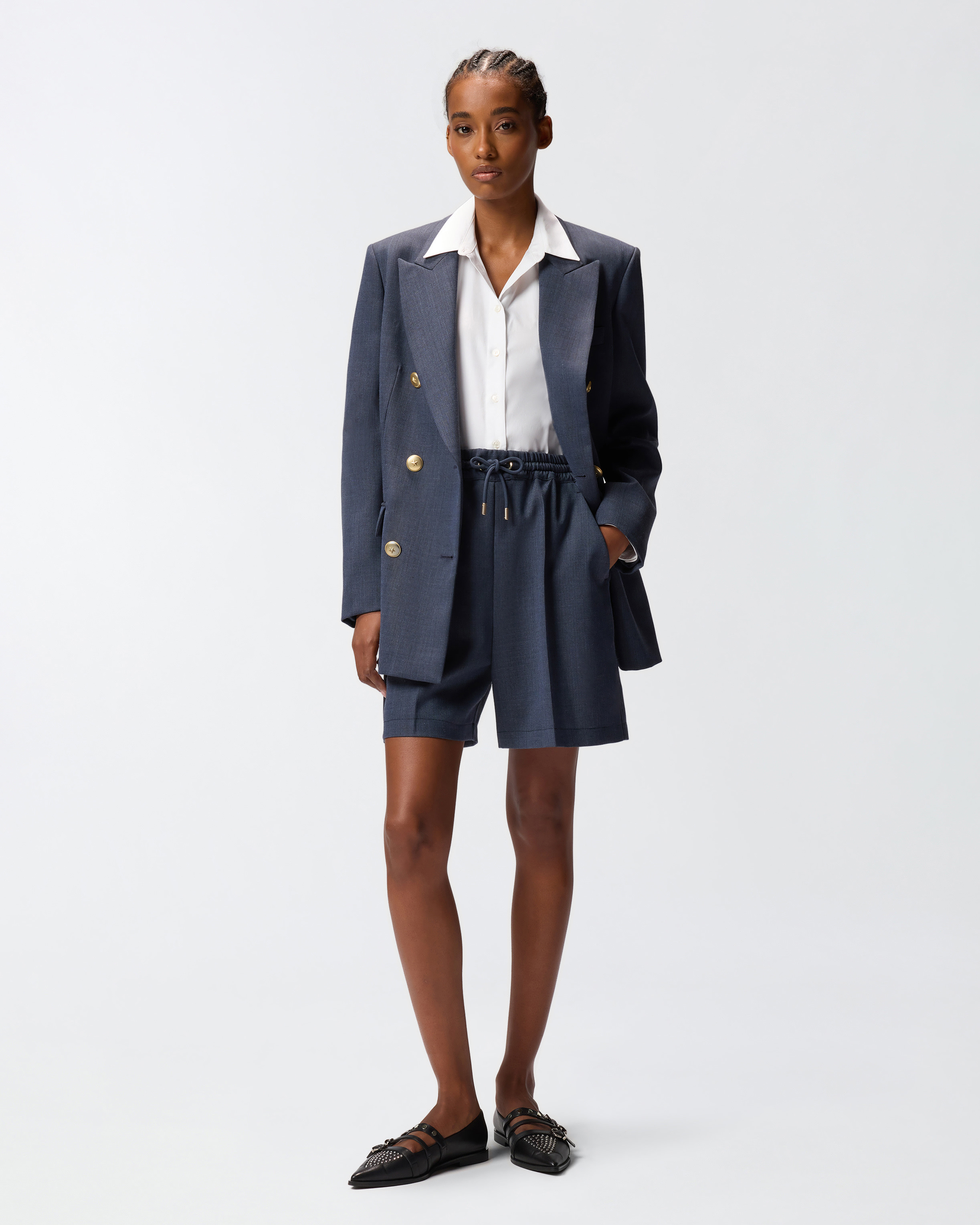 TEXTURED WOOL SHORTS - 2