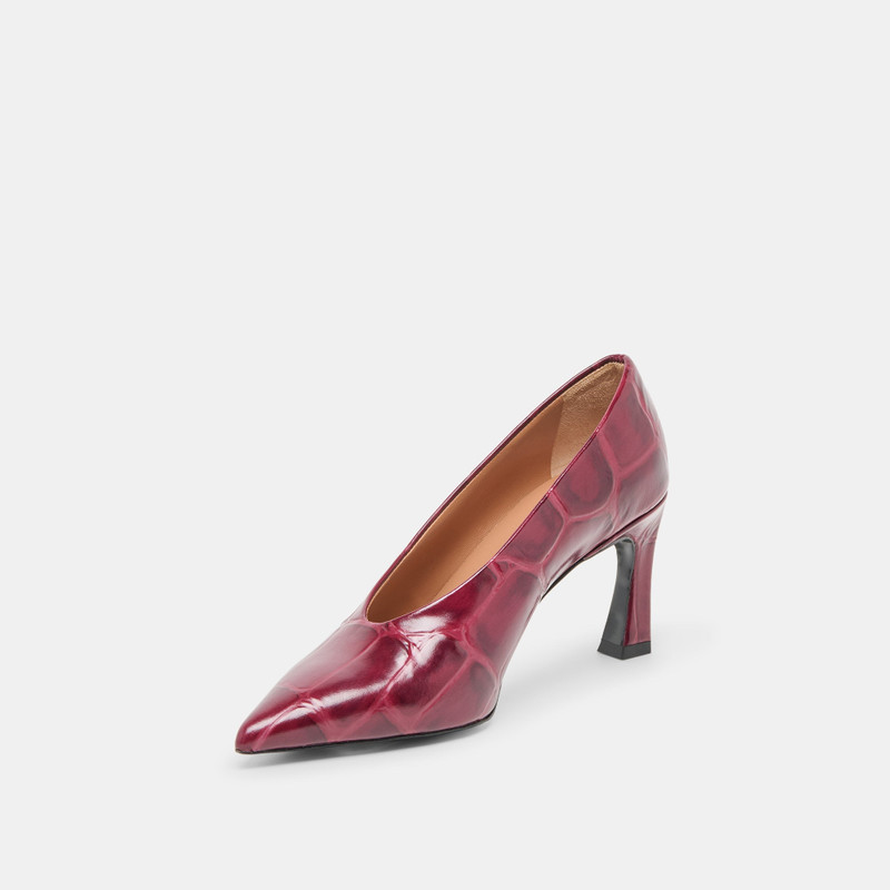 MIDGE HEELS BURGUNDY CROCO EMBOSSED LEATHER 4