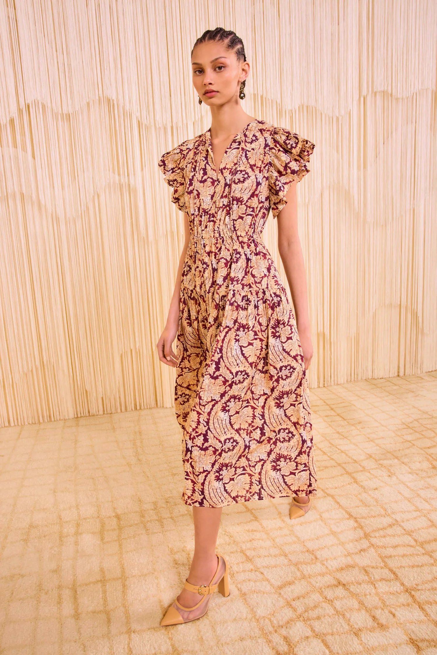 Kairi Flutter Sleeve Midi Dress - 1