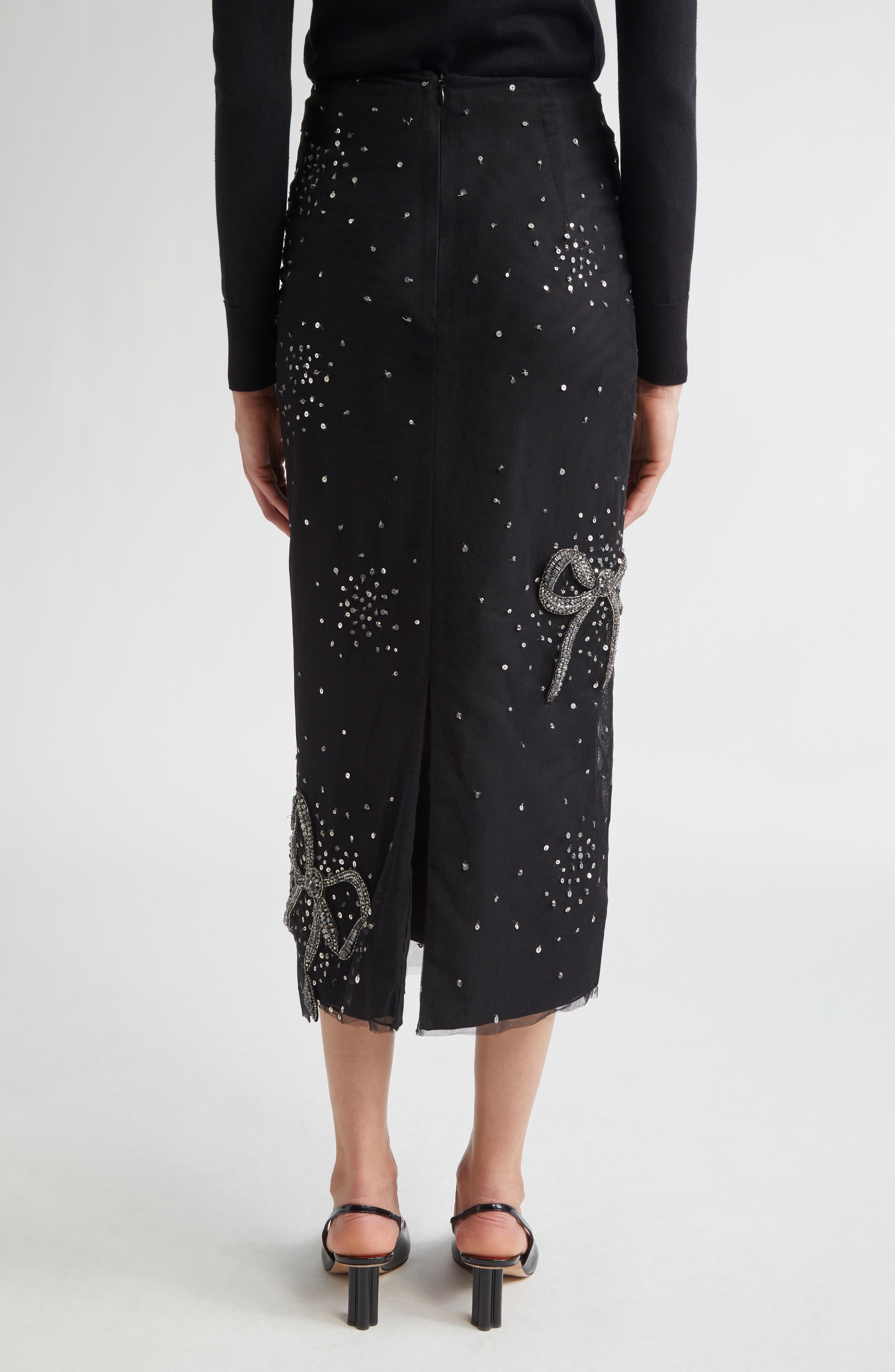 Carolina Herrera Bow Embellished Tulle Midi Skirt in Black at Nordstrom - 3