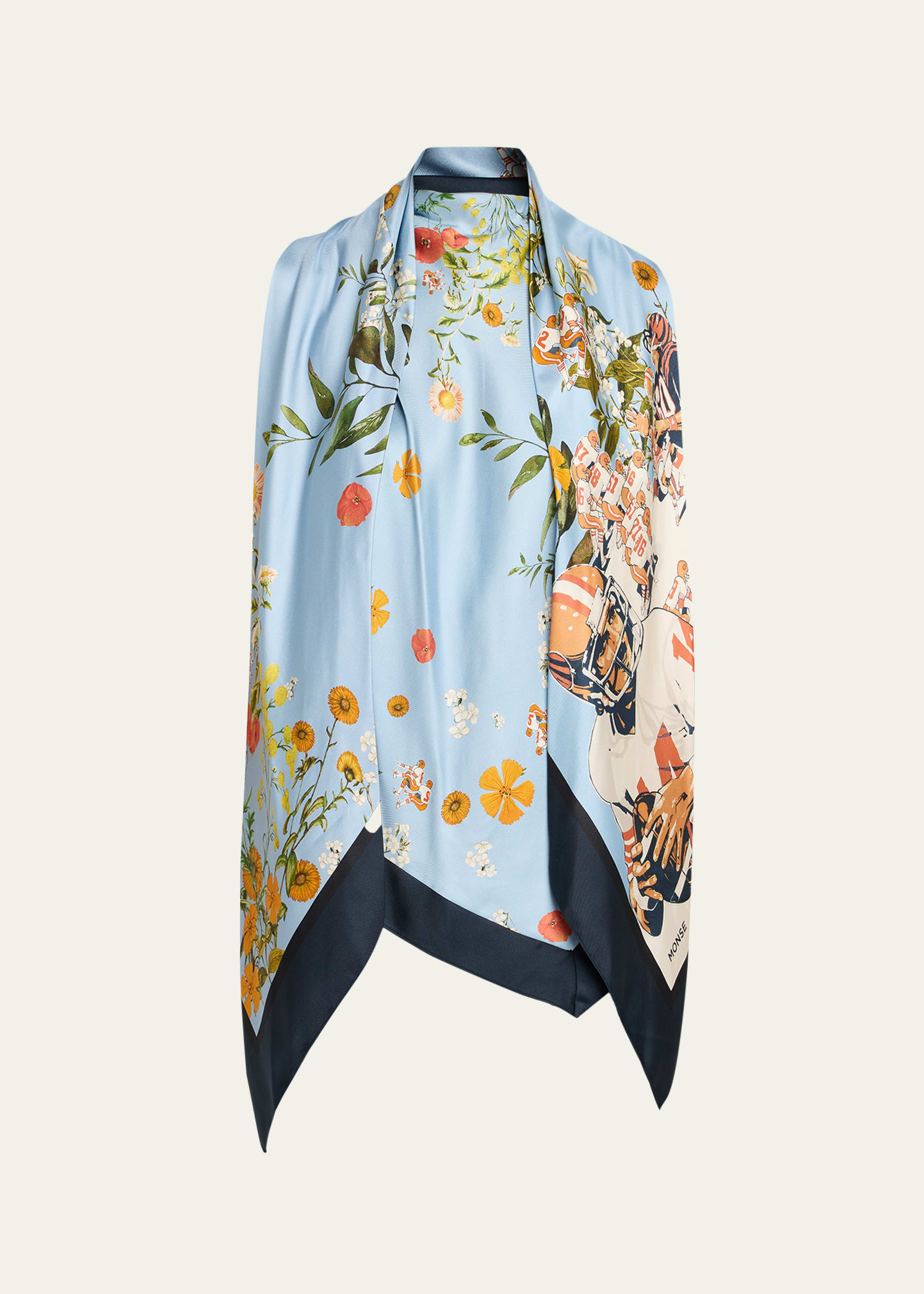 Floral Printed Silk Scarf Top - 1