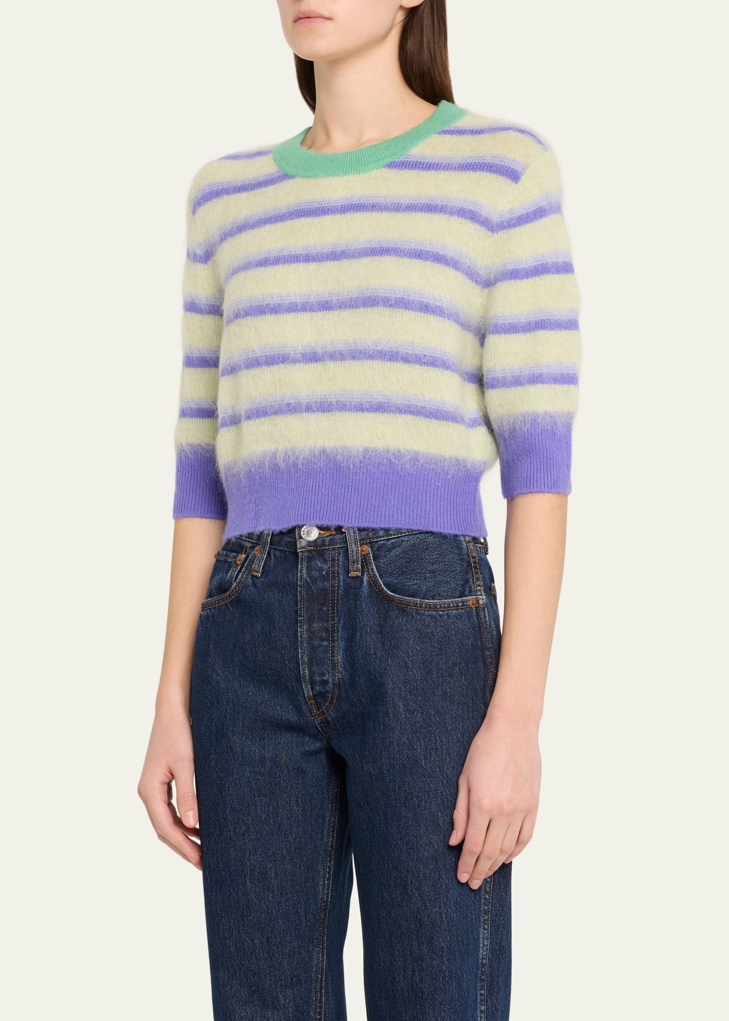 Stripe Cropped Mohair Wool Ringer Tee - 4