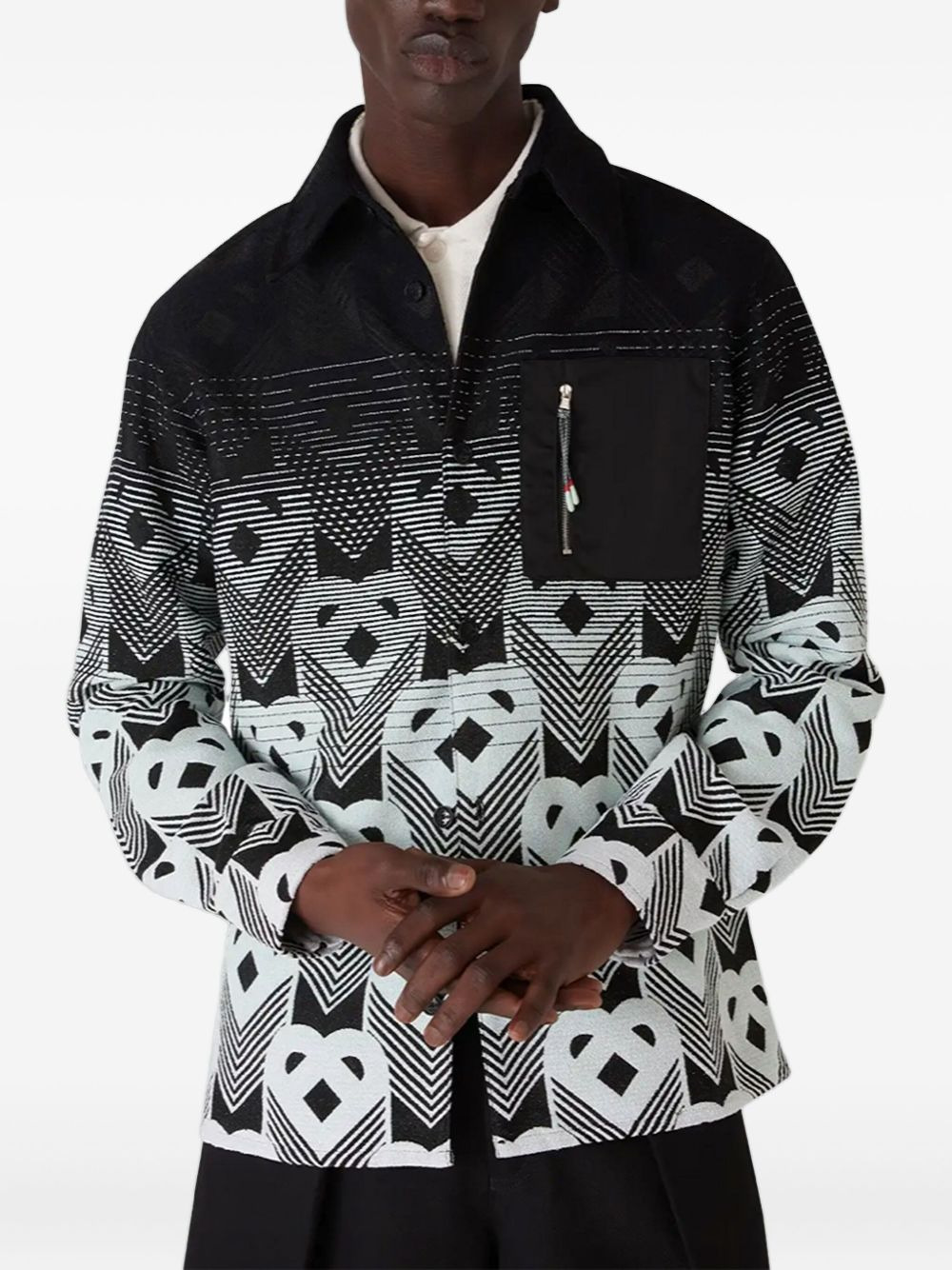 geometric-pattern zip-pocket shirt - 4