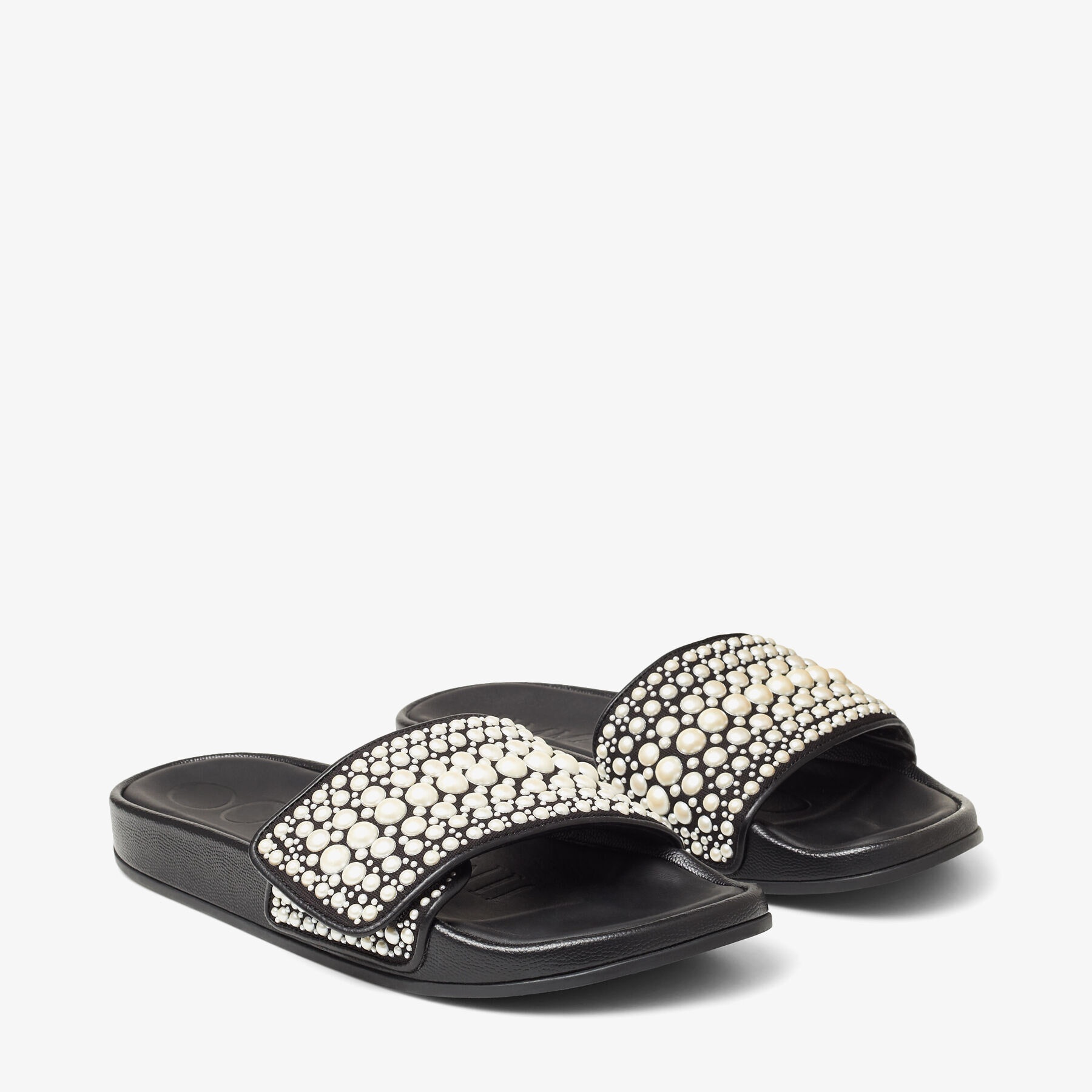Fitz/F
Black Canvas and Leather Slides with Pearls - 3