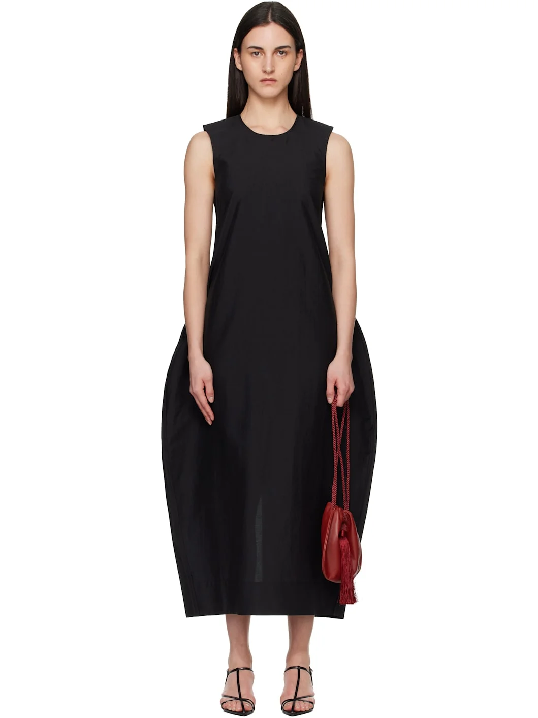 Black Hourglass Linen Silk Midi Dress - 1