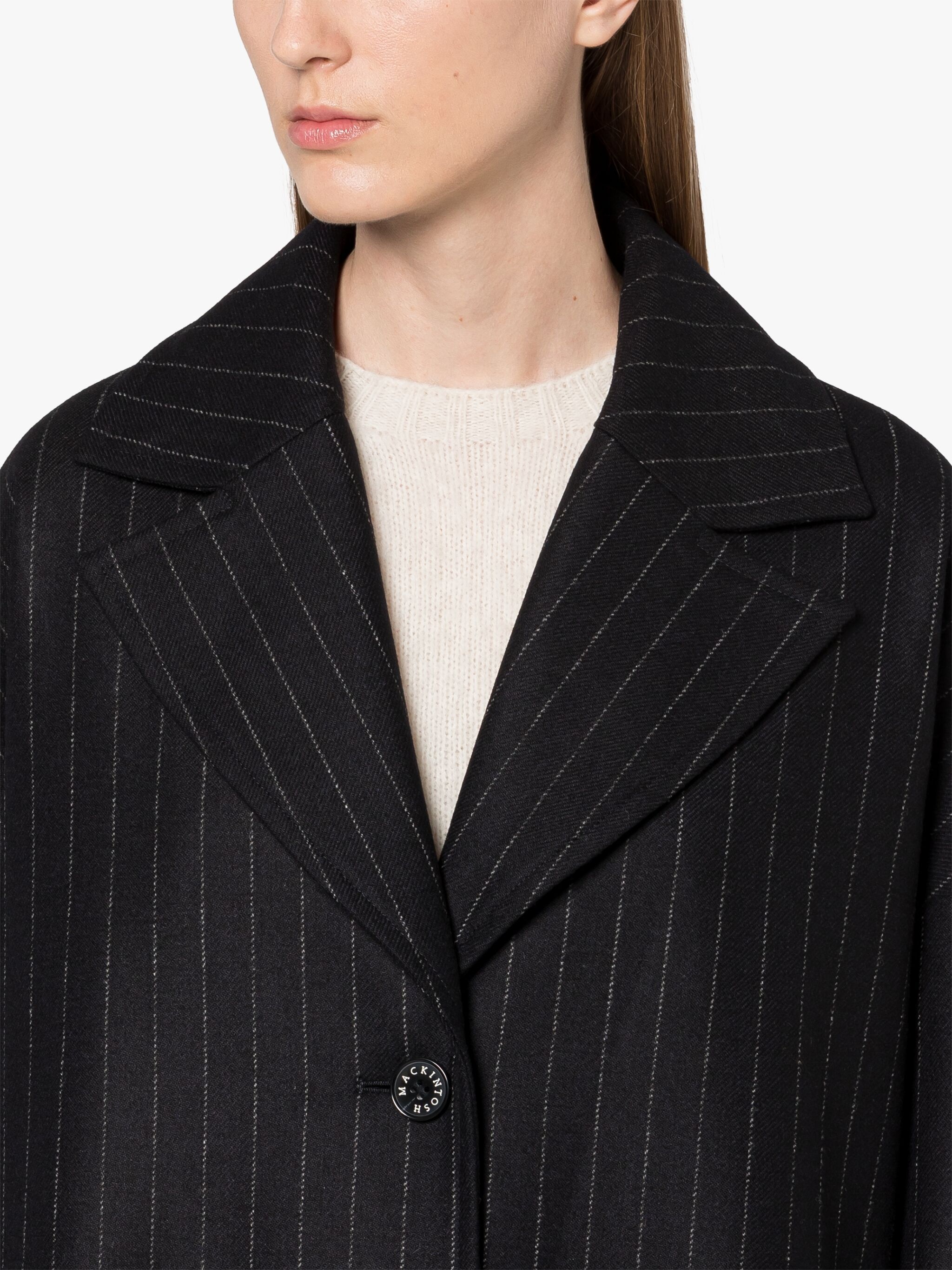 HUMBIE CHESTER NAVY CHALKSTRIPE WOOL OVERCOAT - 5