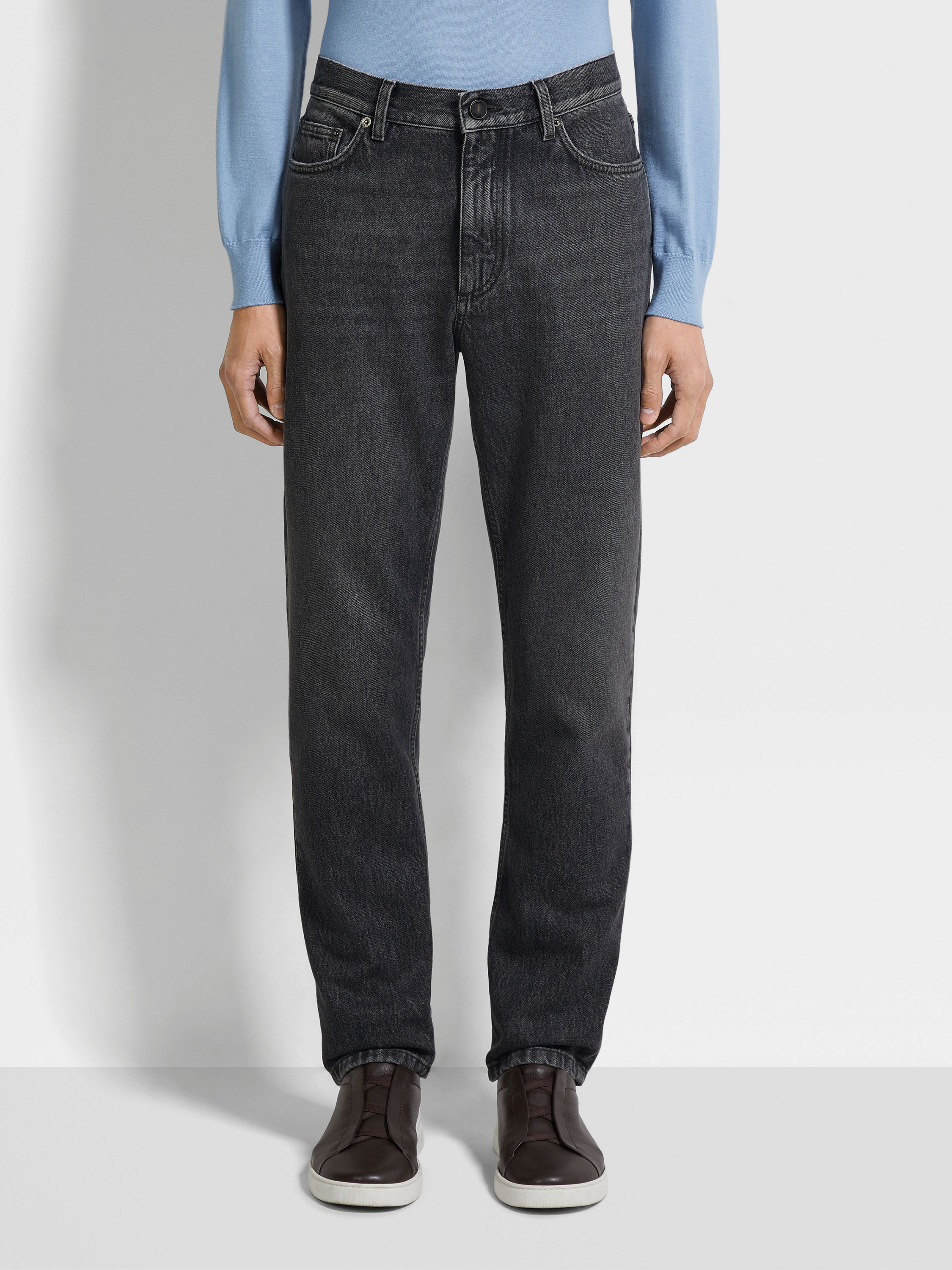 DARK GREY STONE WASHED COTTON ROCCIA PANTS - 4