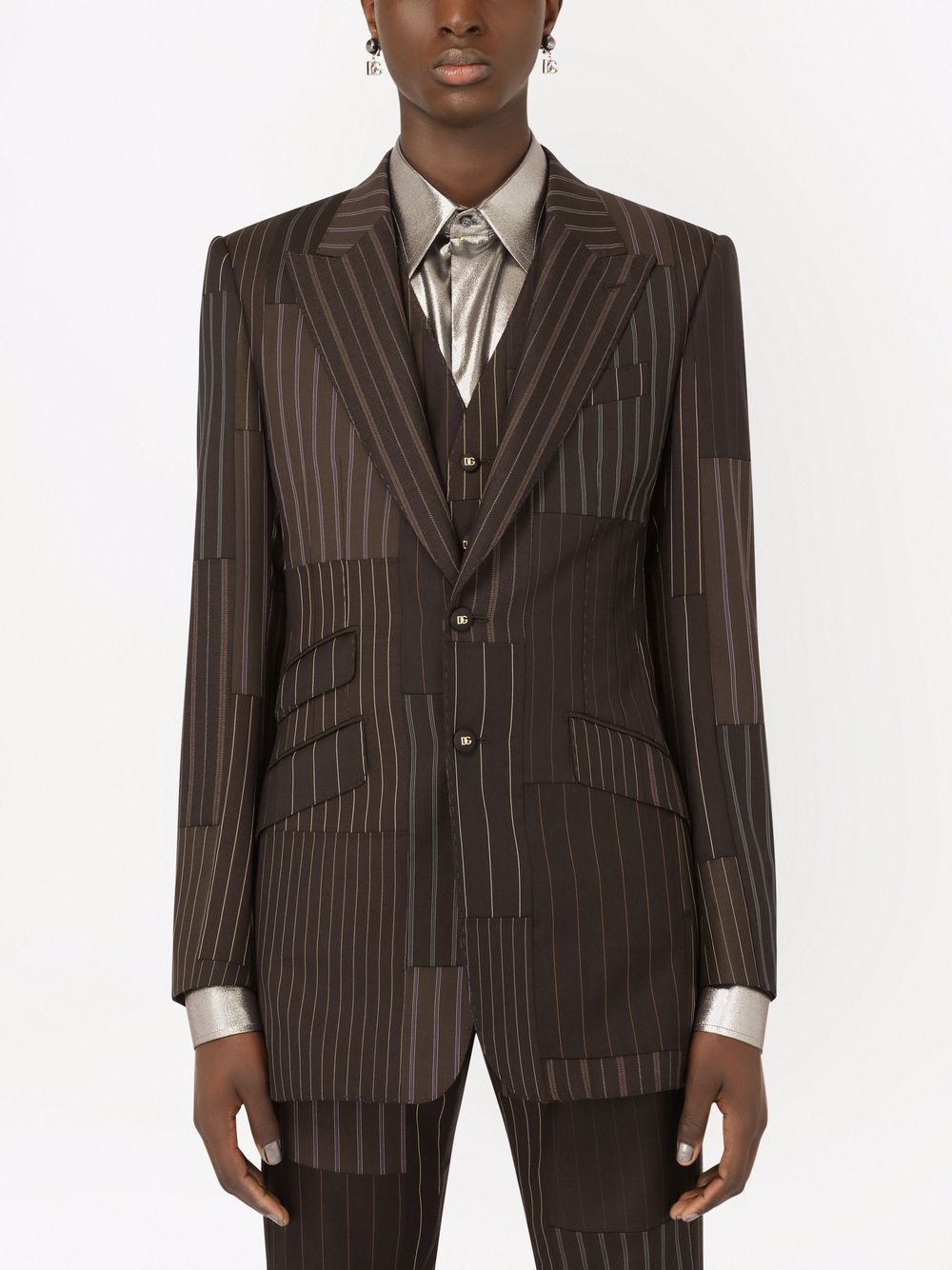 patchwork-stripe tailored suit jacket - 3