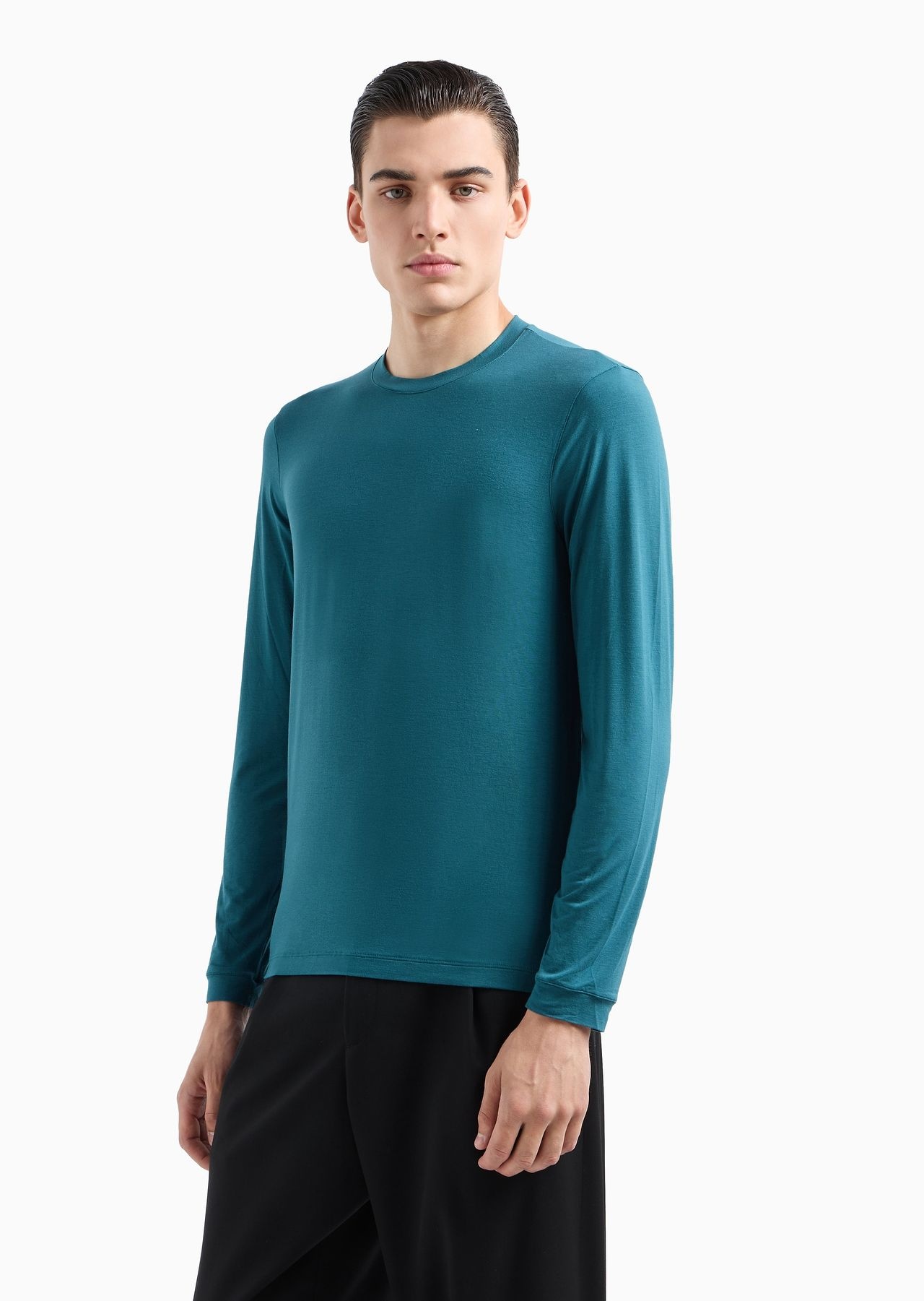 Stretch viscose jersey jumper with crew neck and long sleeves - 2
