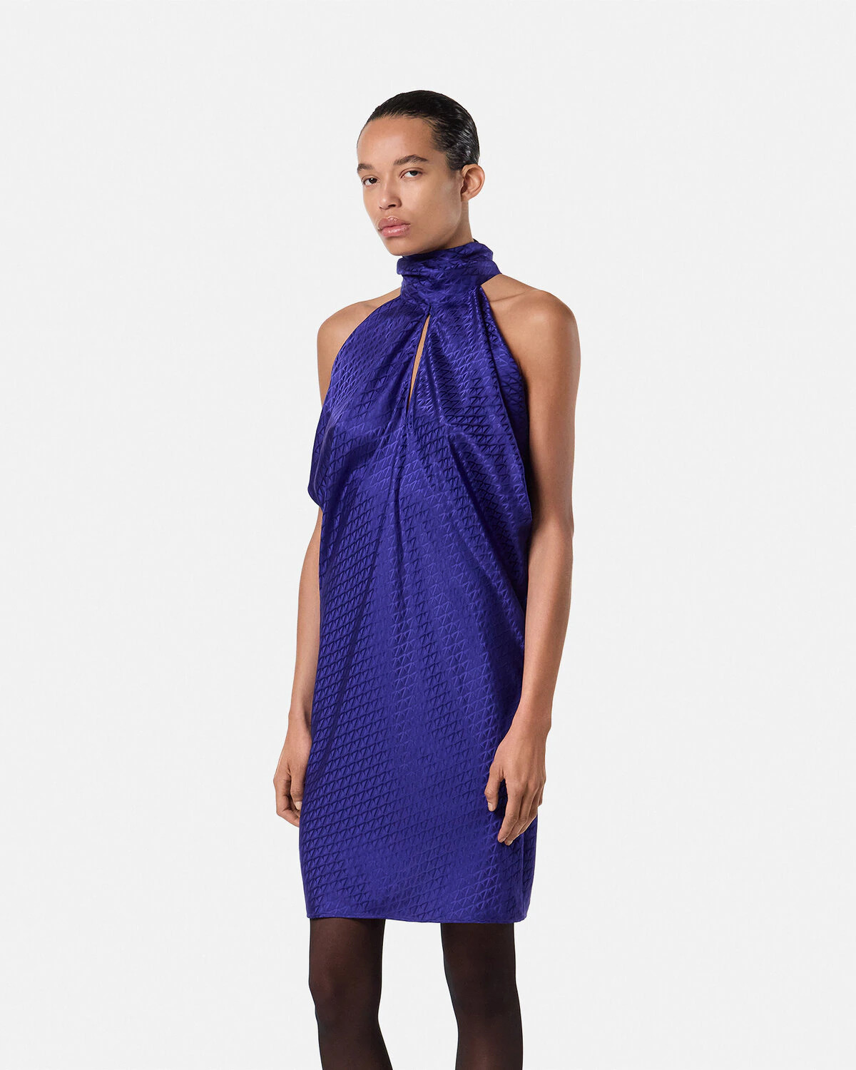 V Allover Jacquard Silk Relaxed Mini Dress - 4