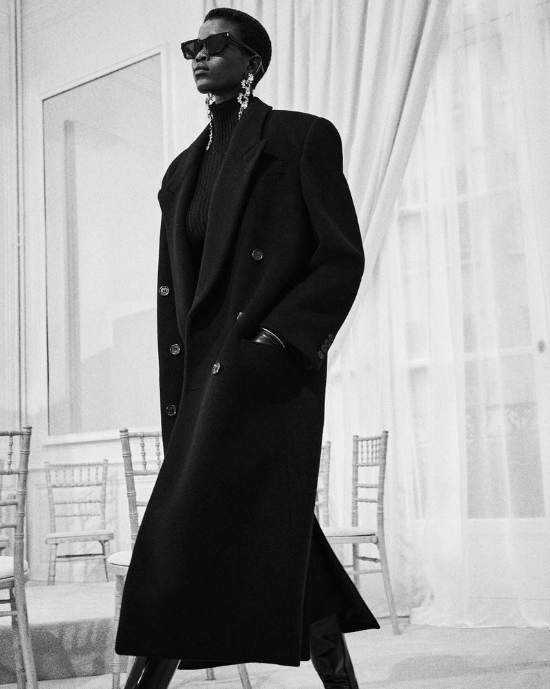 SAINT LAURENT long coat in wool outlook