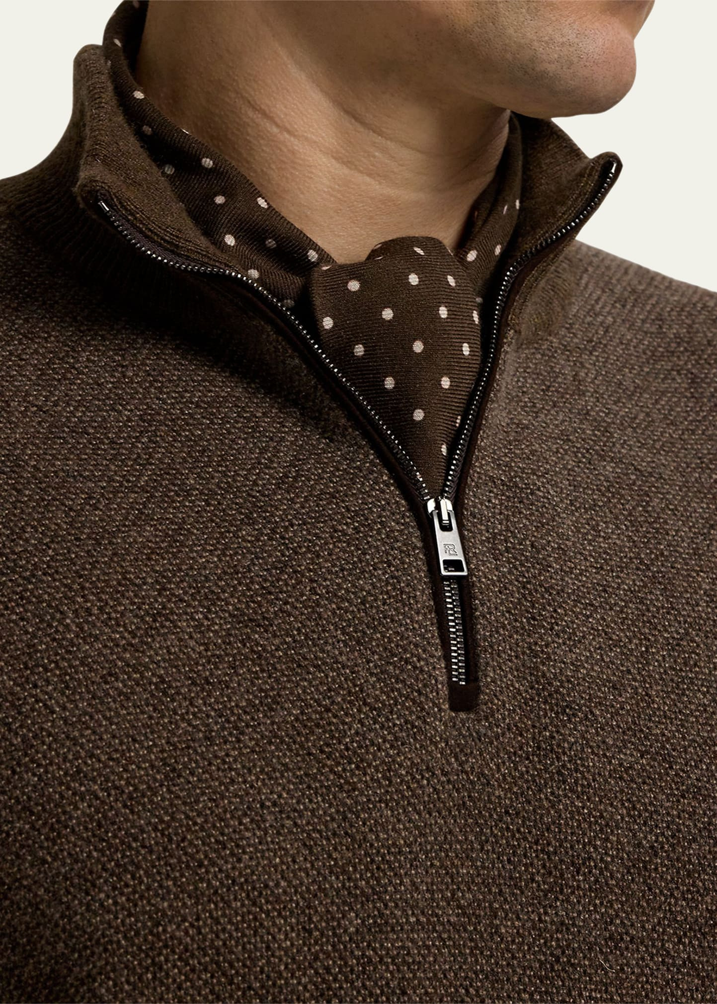 Men's Birdseye Cashmere Half-Zip Mock Neck Sweater - 5
