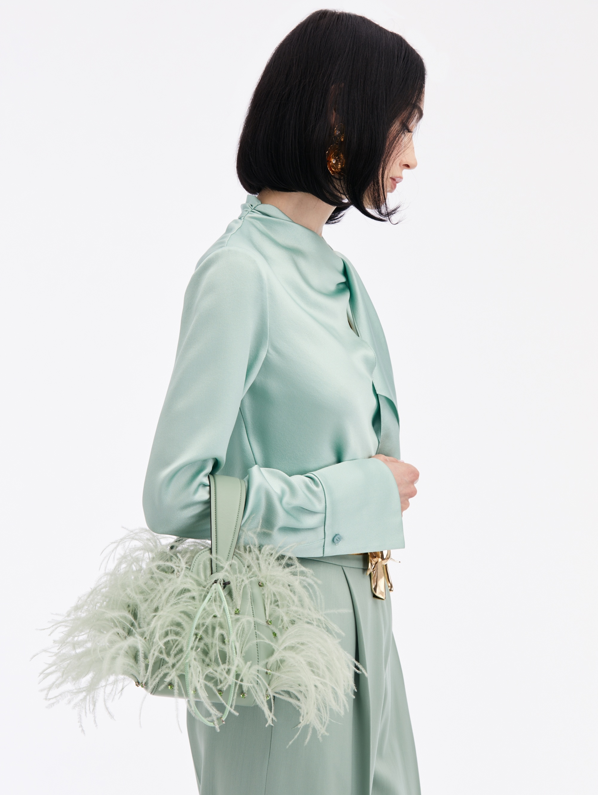 OSTRICH FEATHER O HANDLE BAG - 2