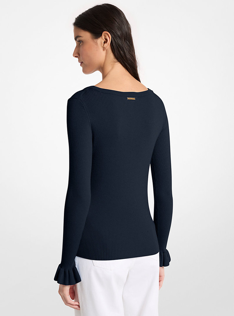 MICHAEL KORS Ribbed Wool Blend V-Neck Sweater outlook