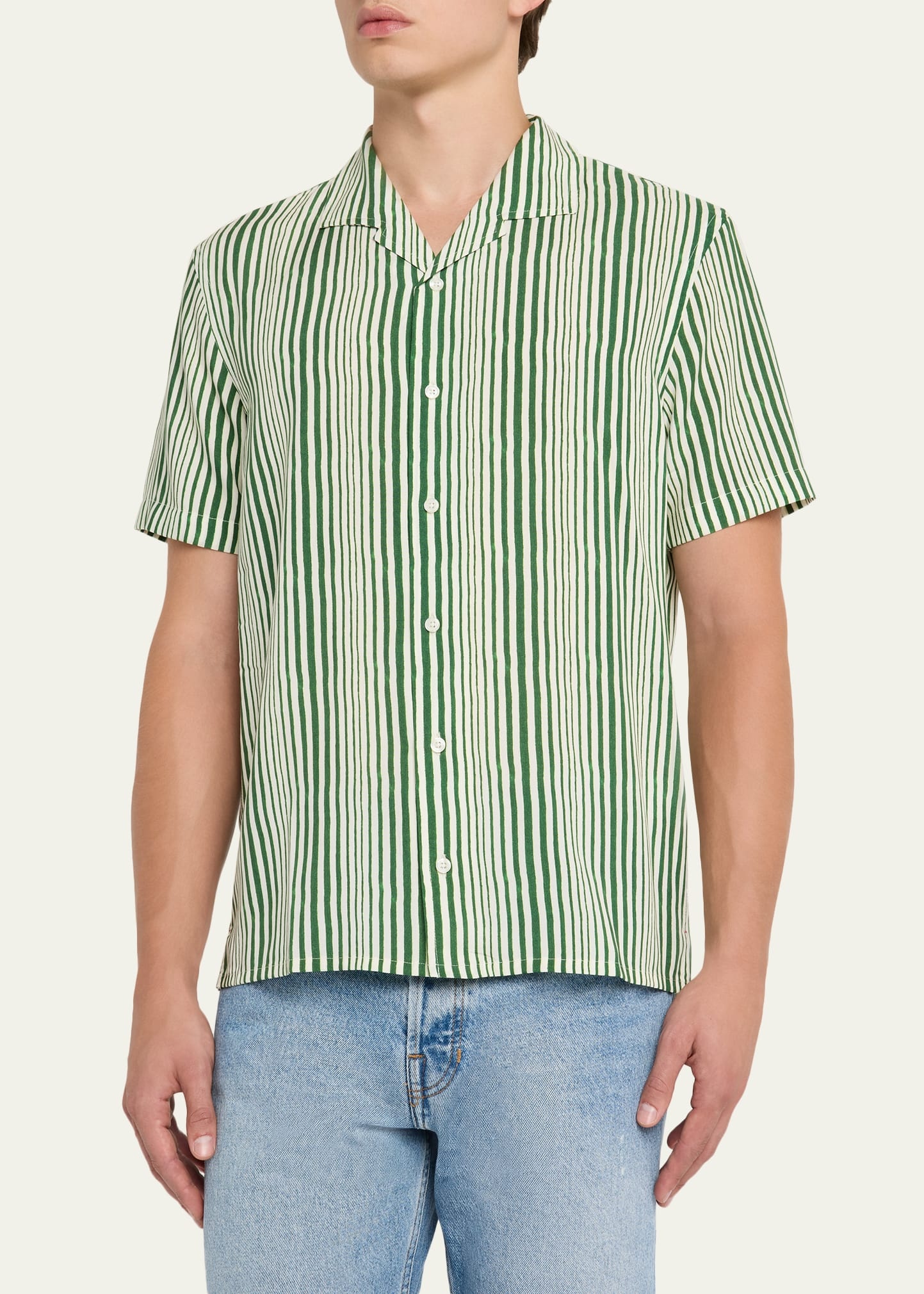 Men's Hibbert Lyocell Shore-Stripe Classic Fit Short-Sleeve Shirt - 4