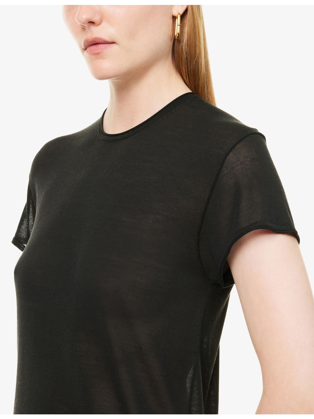 Round-Neck Short-Sleeves Knitted Silk Top - 5