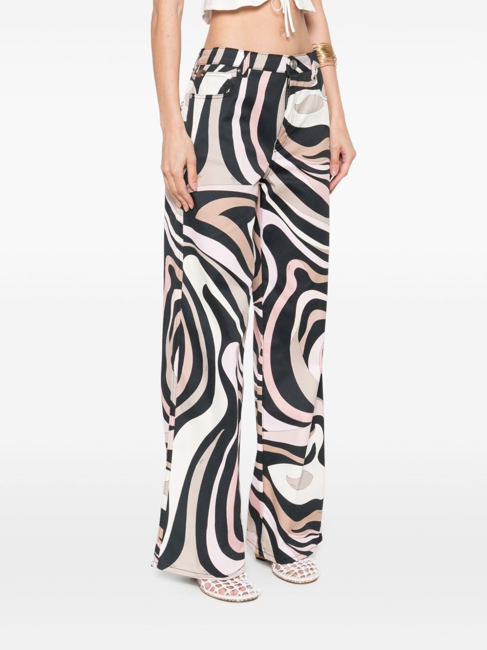 Marmo-print straight-leg trousers - 3