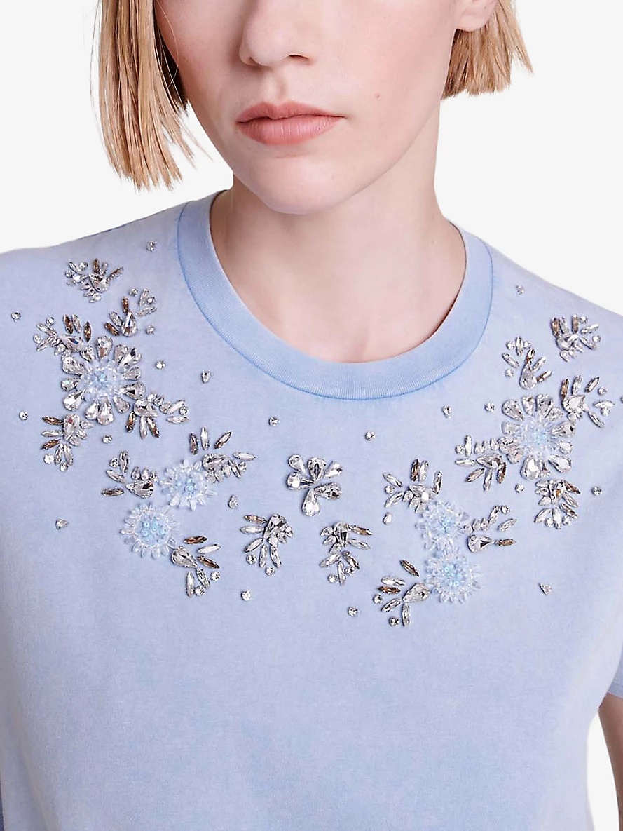 Gem-embroidered short-sleeve cotton T-shirt - 5