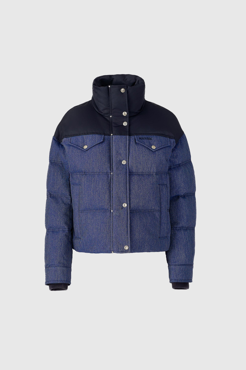BRIGIT-DNM Quilted Denim Down Jacket with Contrast Satin Yoke 1