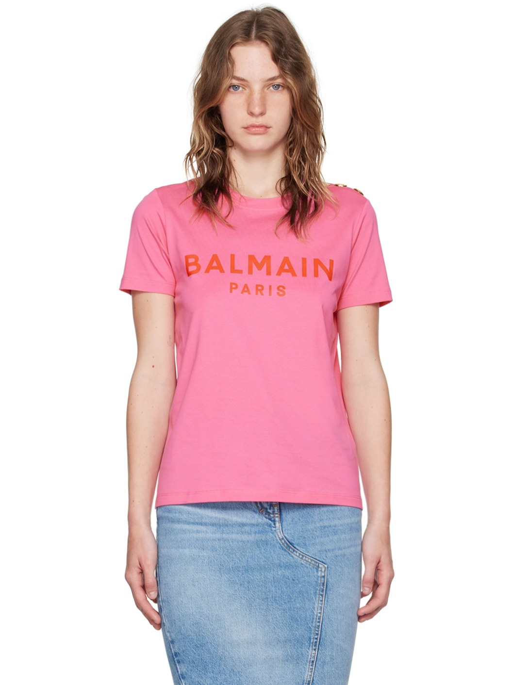 Pink 'Balmain Paris' T-Shirt - 1