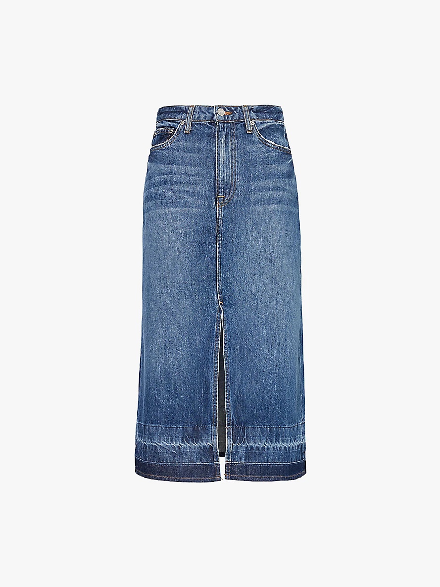 Della faded-wash denim midi skirt - 1