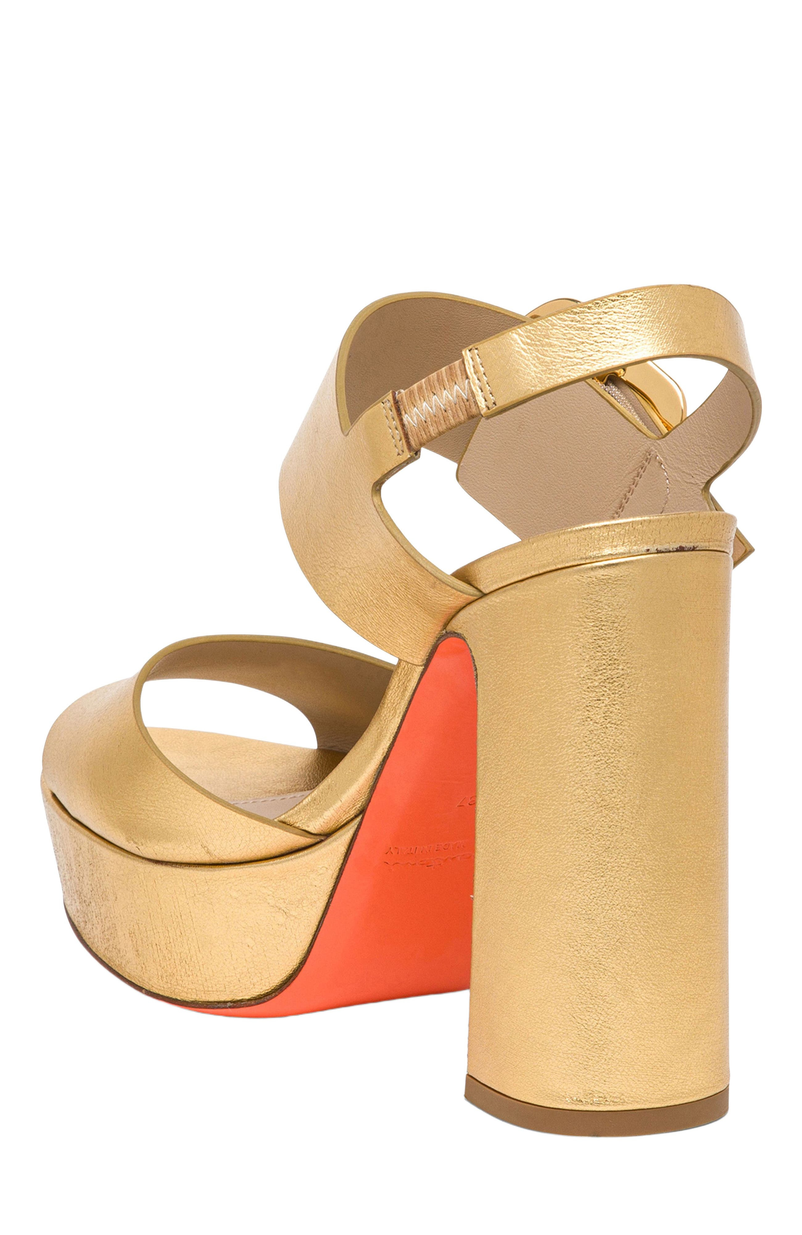 Santoni Women's laminated leather high-heel sandal in Gold at Nordstrom - 4