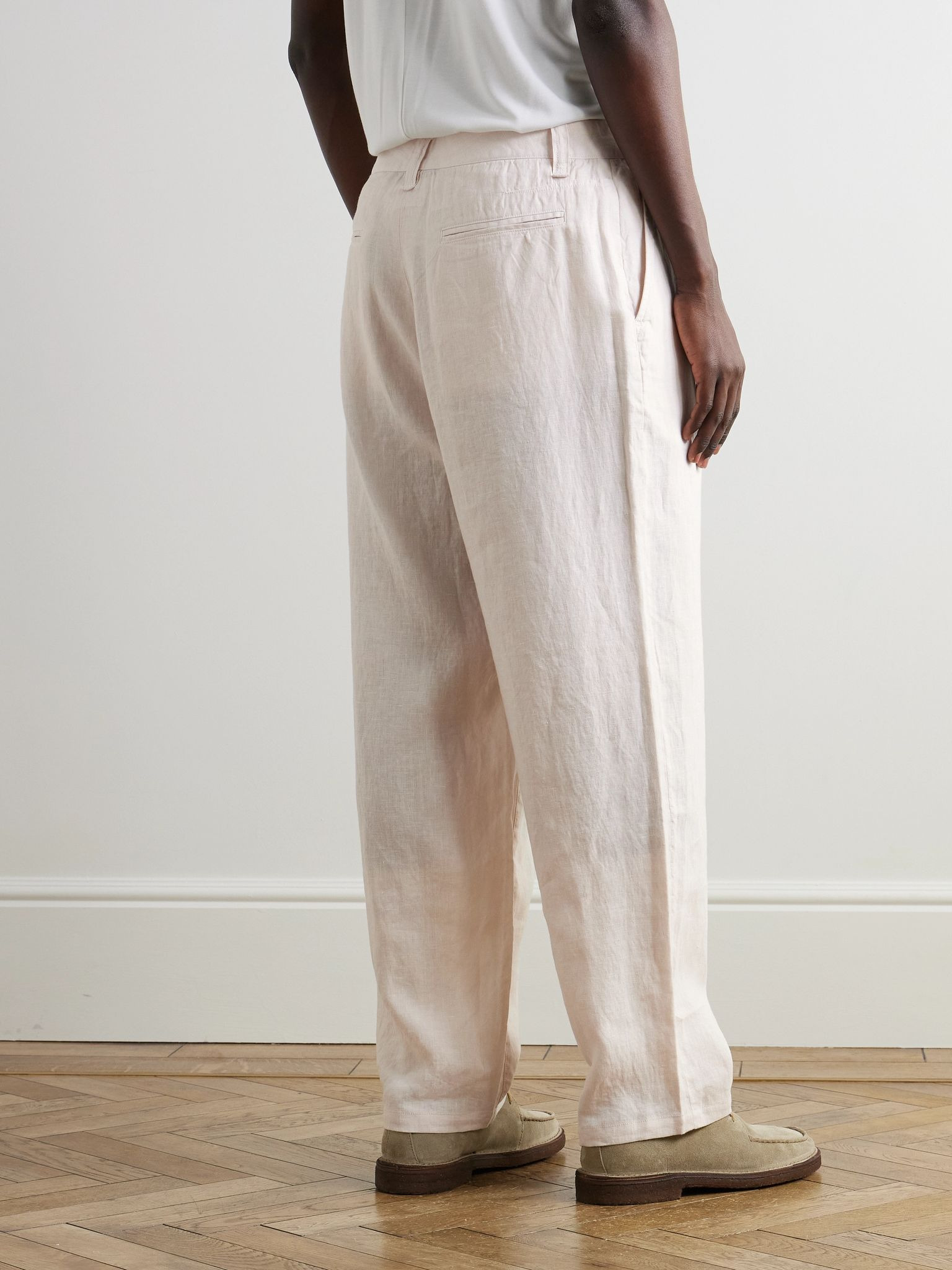 Straight-Leg Linen Trousers Ecru - 4