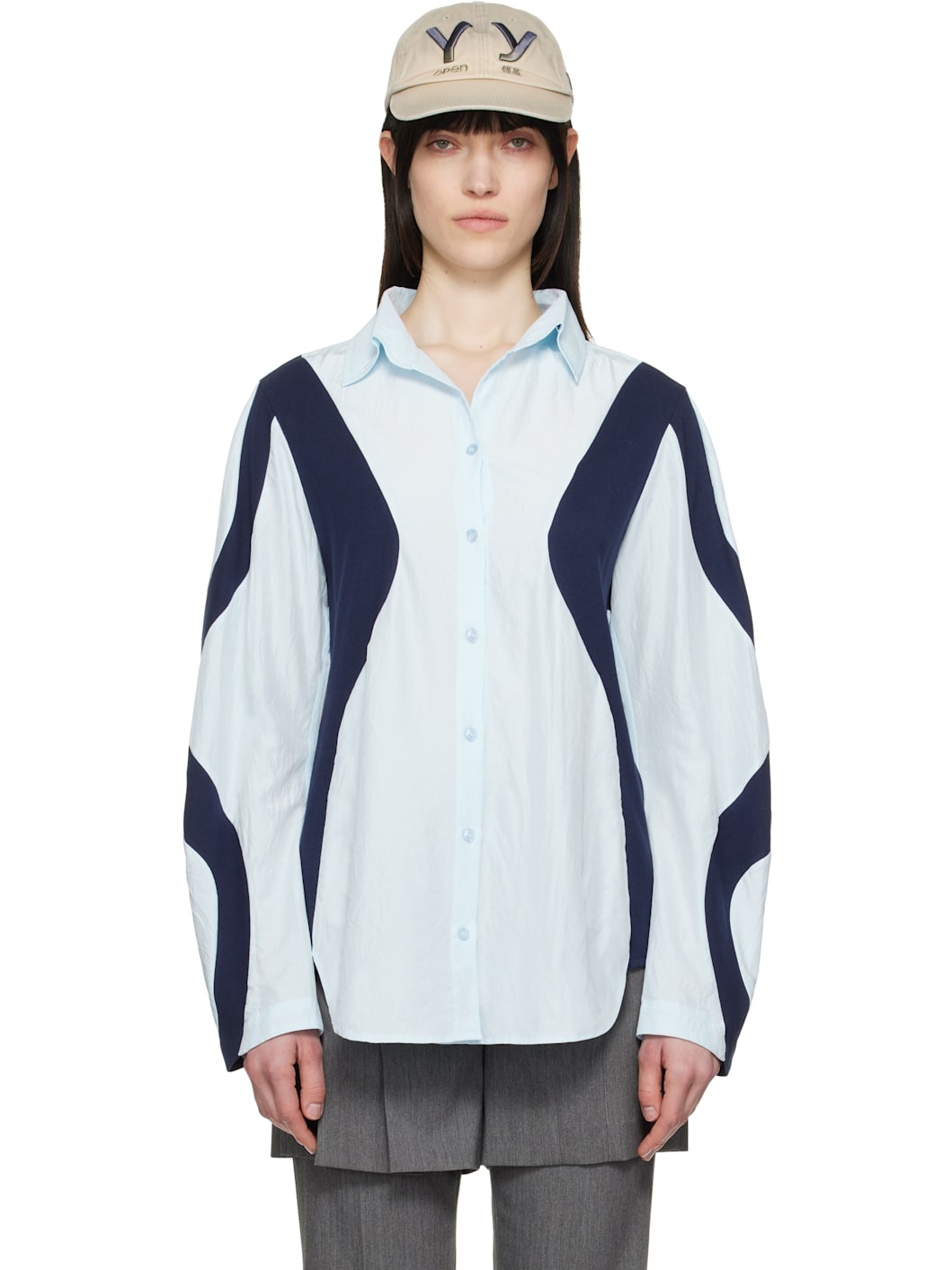 トップス OPEN YY 25SS CURVED PANEL SHIRT OPEN YY Blue Curved Panel Shirt | REVERSIBLE
