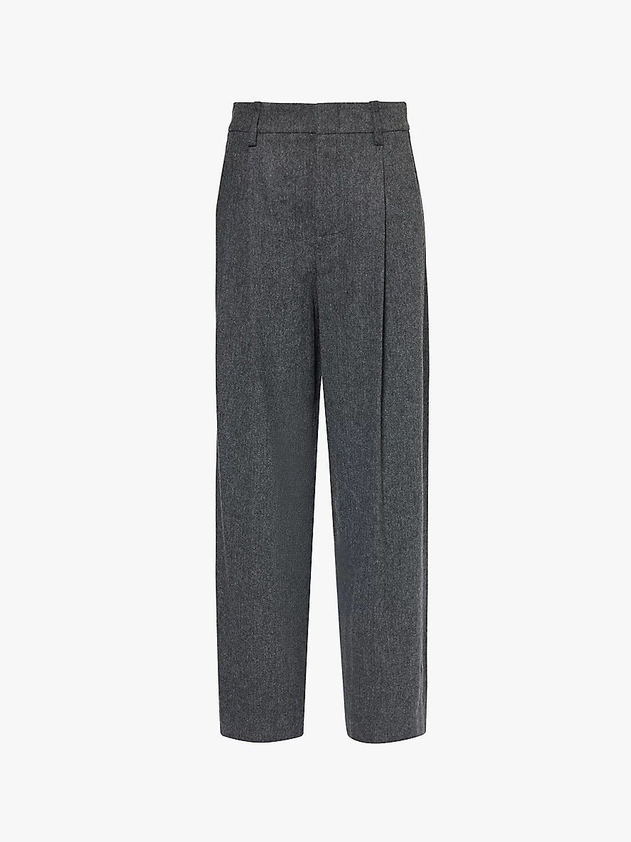 Herringbone high-rise wide-leg woven trousers - 1