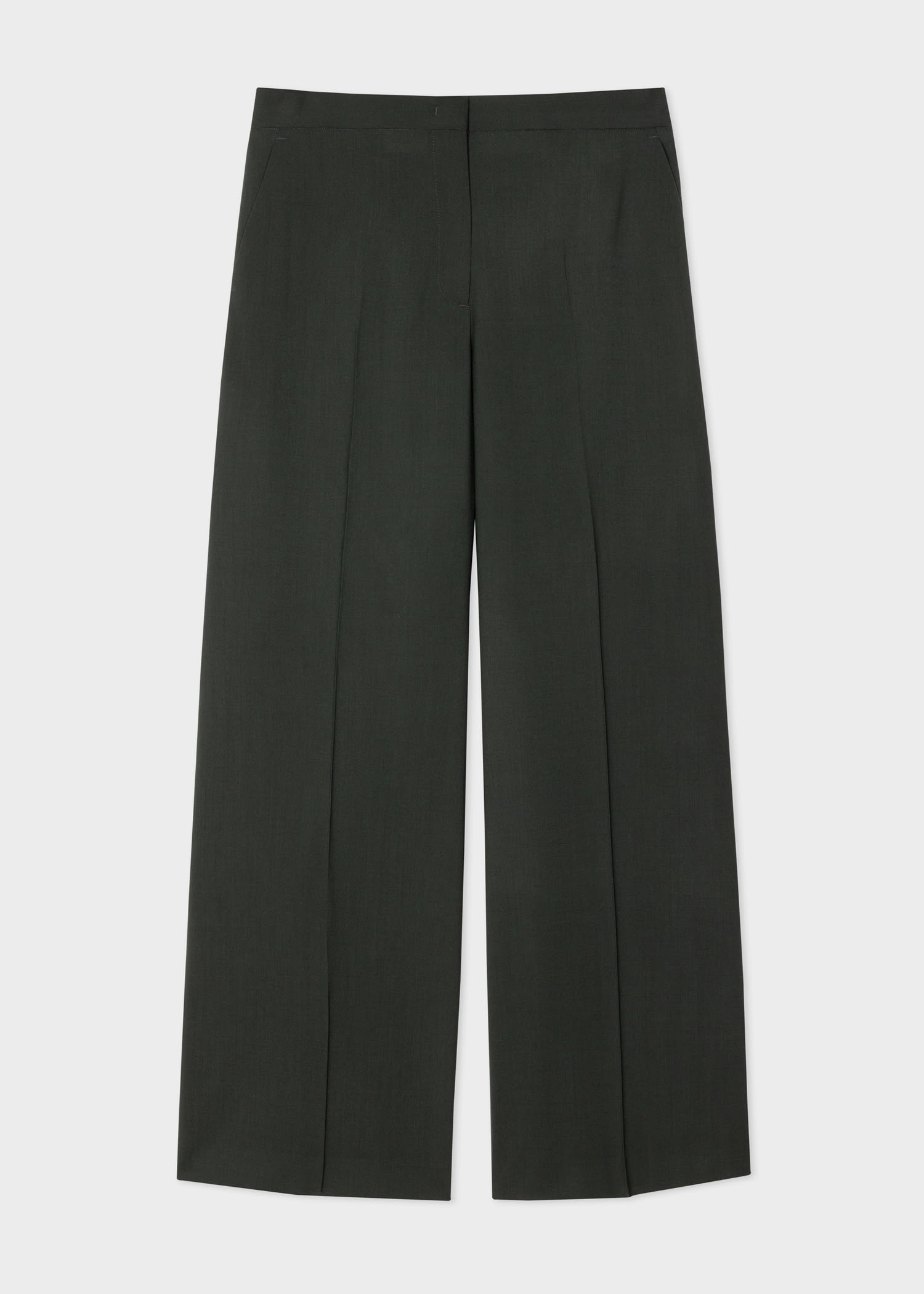 Dark Green Wool-Hopsack Wide Leg Trousers - 1