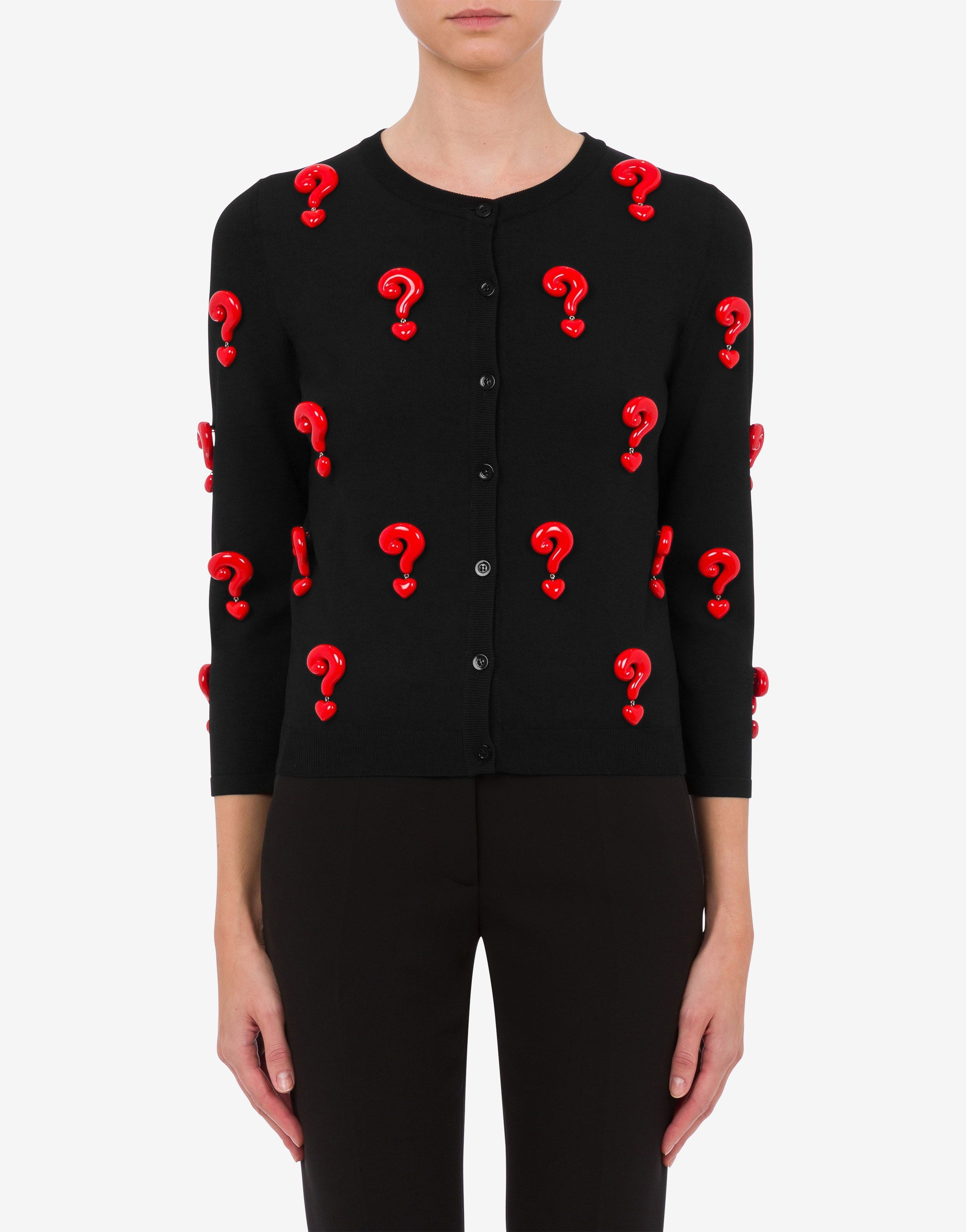 RED QUESTION MARKS STRETCH CARDIGAN - 2