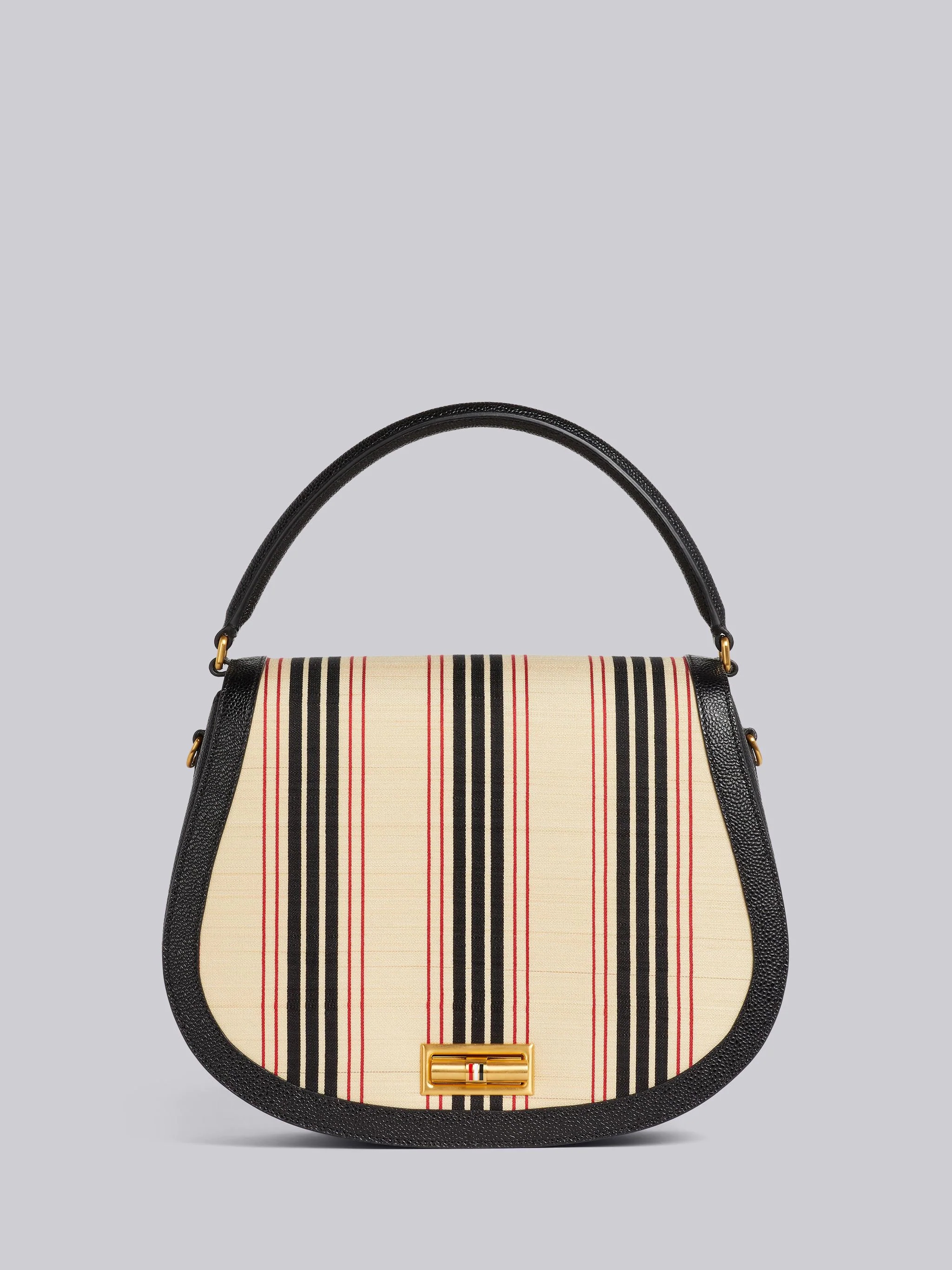 Multicolor Horse Hair Contrast Leather Frame Stripe Strap Enamel Lock Large Saddle Shoulder Bag - 1