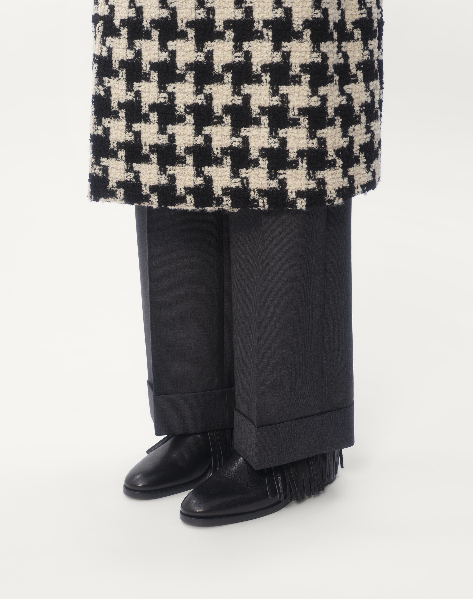 DOUBLE-BREASTED WOOL TRENCH COAT WITH PIED DE COQUE PATTERN - 4