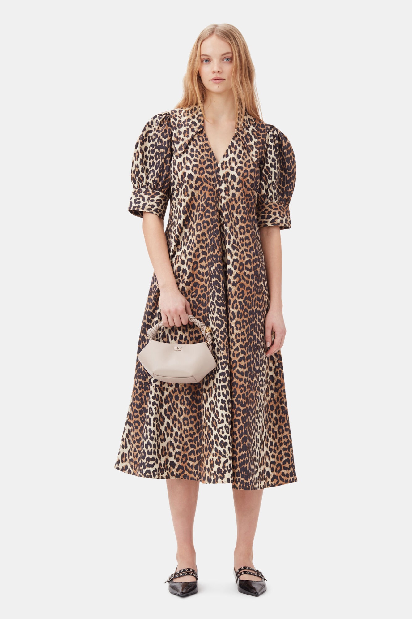 LEOPARD COTTON POPLIN V-NECK MAXI DRESS - 2