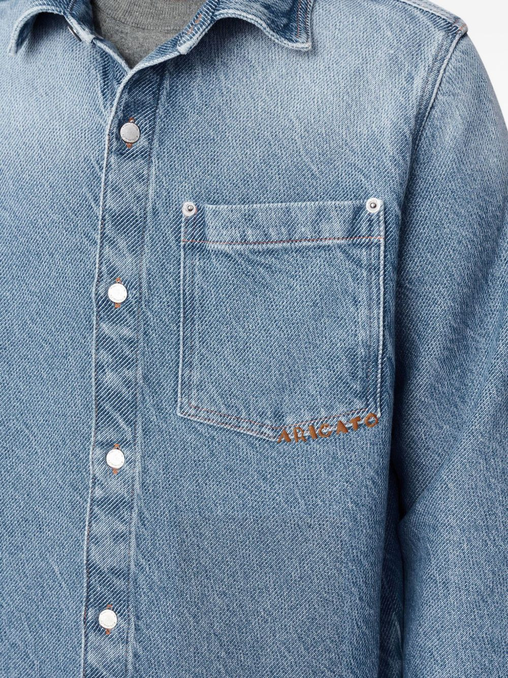 embroidered-logo denim shirt - 5