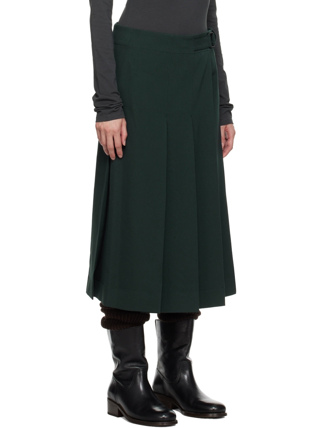 Black Pleated Wrap Midi Skirt - 2