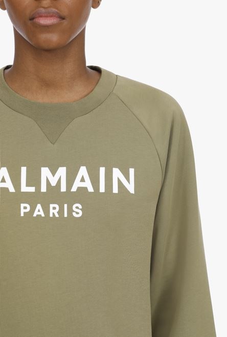 Khaki cotton sweatshirt with white Balmain logo - 6
