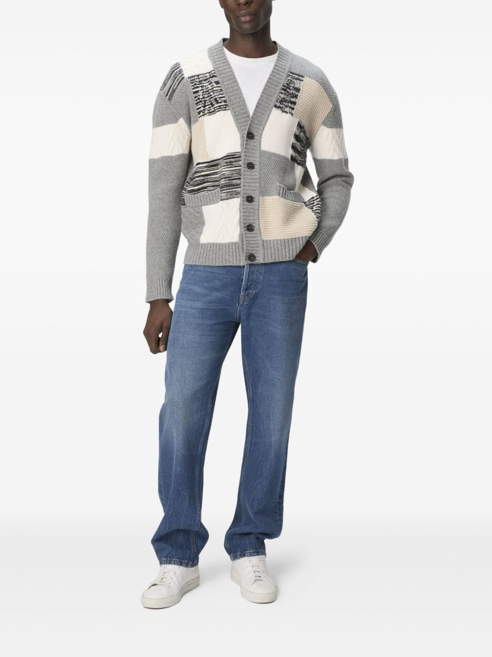 patchwork cable-knit cardigan - 2
