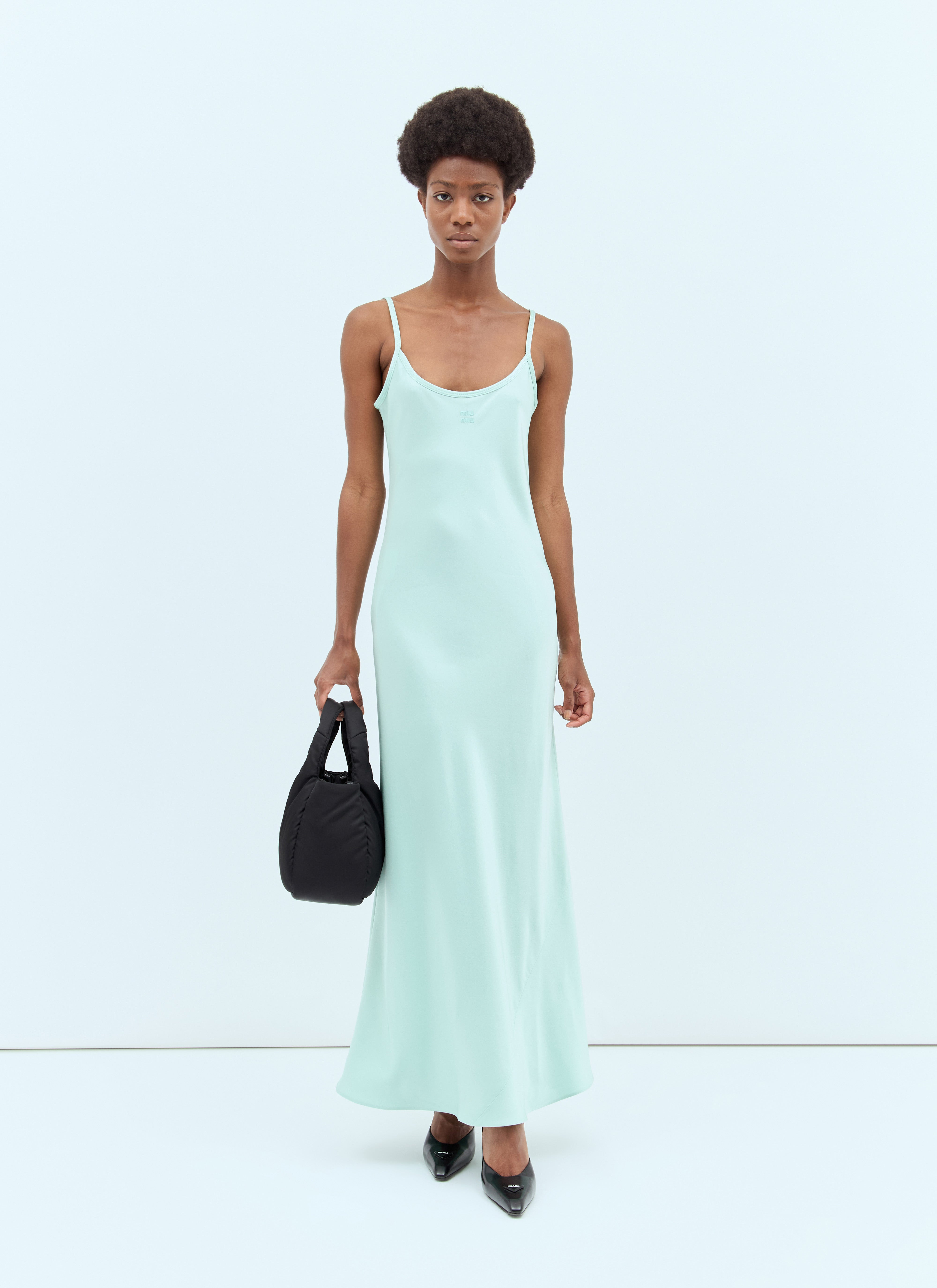Miu Miu Women Logo Patch Satin Dress - 4