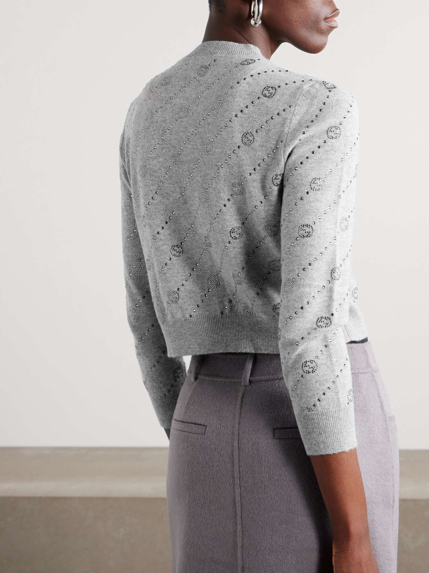 Cropped crystal-embellished cashmere cardigan - 4