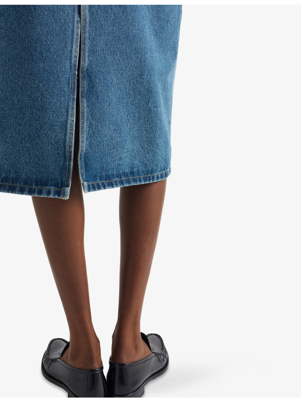 Flared Faded-Wash Denim Midi Skirt - 5