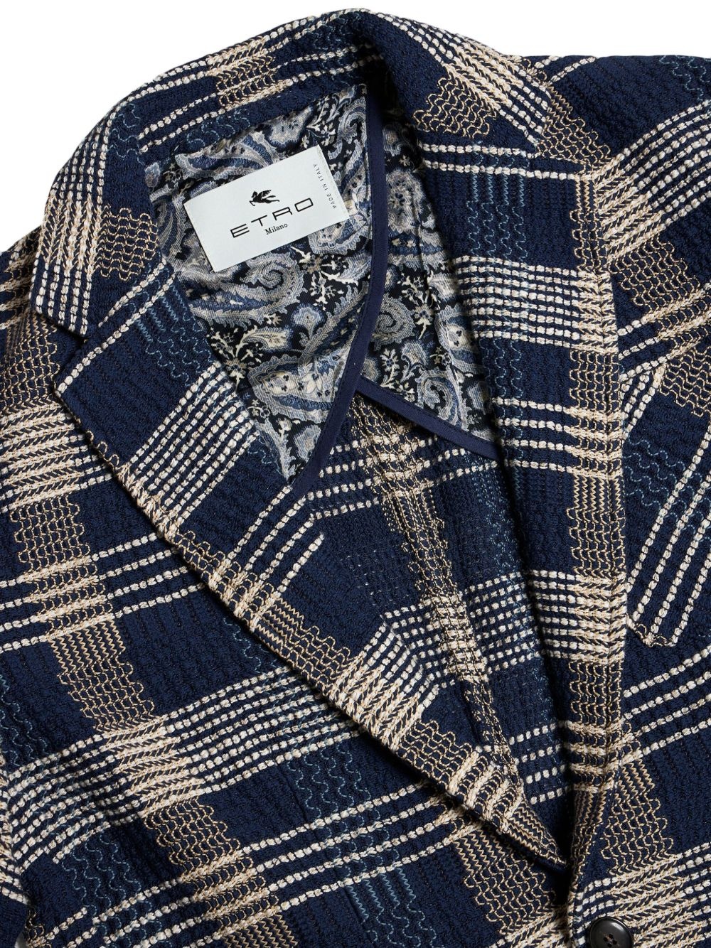 check-pattern knit blazer - 5